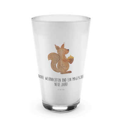 Mr. & Mrs. Panda Glas Eichhörnchen Weihnachten - Transparent - Geschenk, Cappuccino Tasse, Premium Glas, Edles Matt-Design