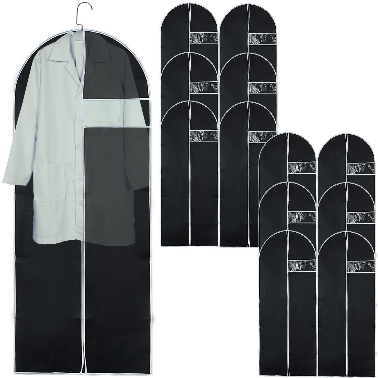 shop'n smile ideoon Kleiderschutzhülle Kleidersack-Set Schwarz, Mit Sichtfenster & Reißverschluss für Anzüge (12 St., 2er/4er/6er/12er-Set) Kleidersack inkl. Sichtfenster, Reißverschluss & Bügelöffnung
