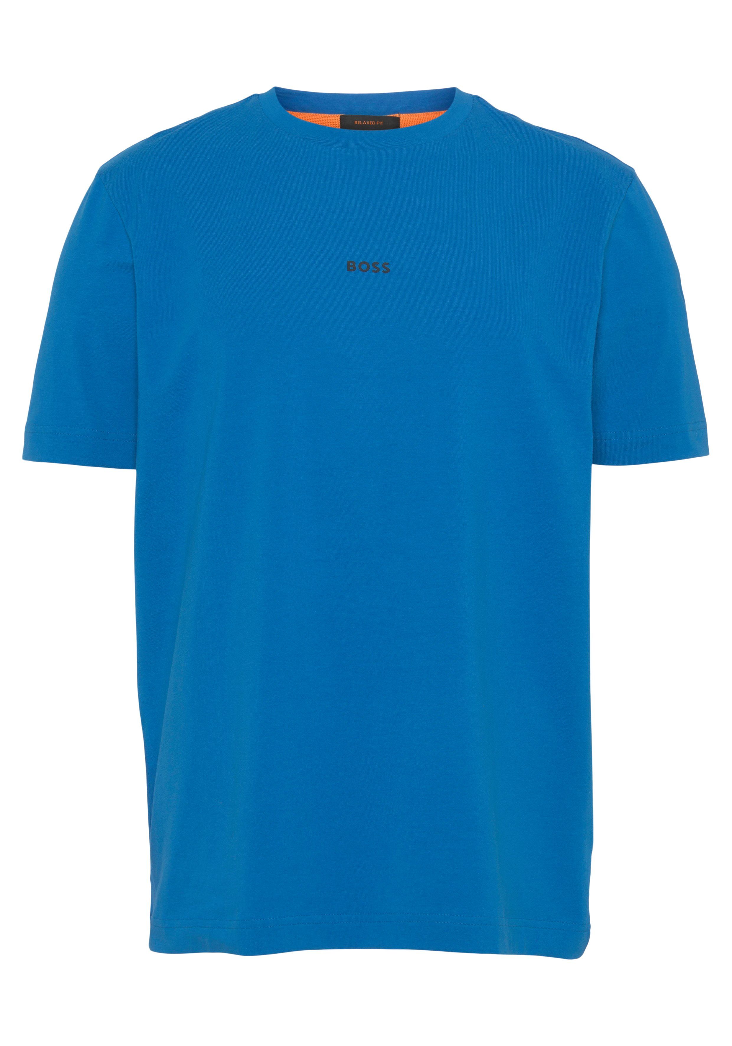 BOSS ORANGE open mit BOSS-Logodruck TChup Kurzarmshirt auf Brust der blue