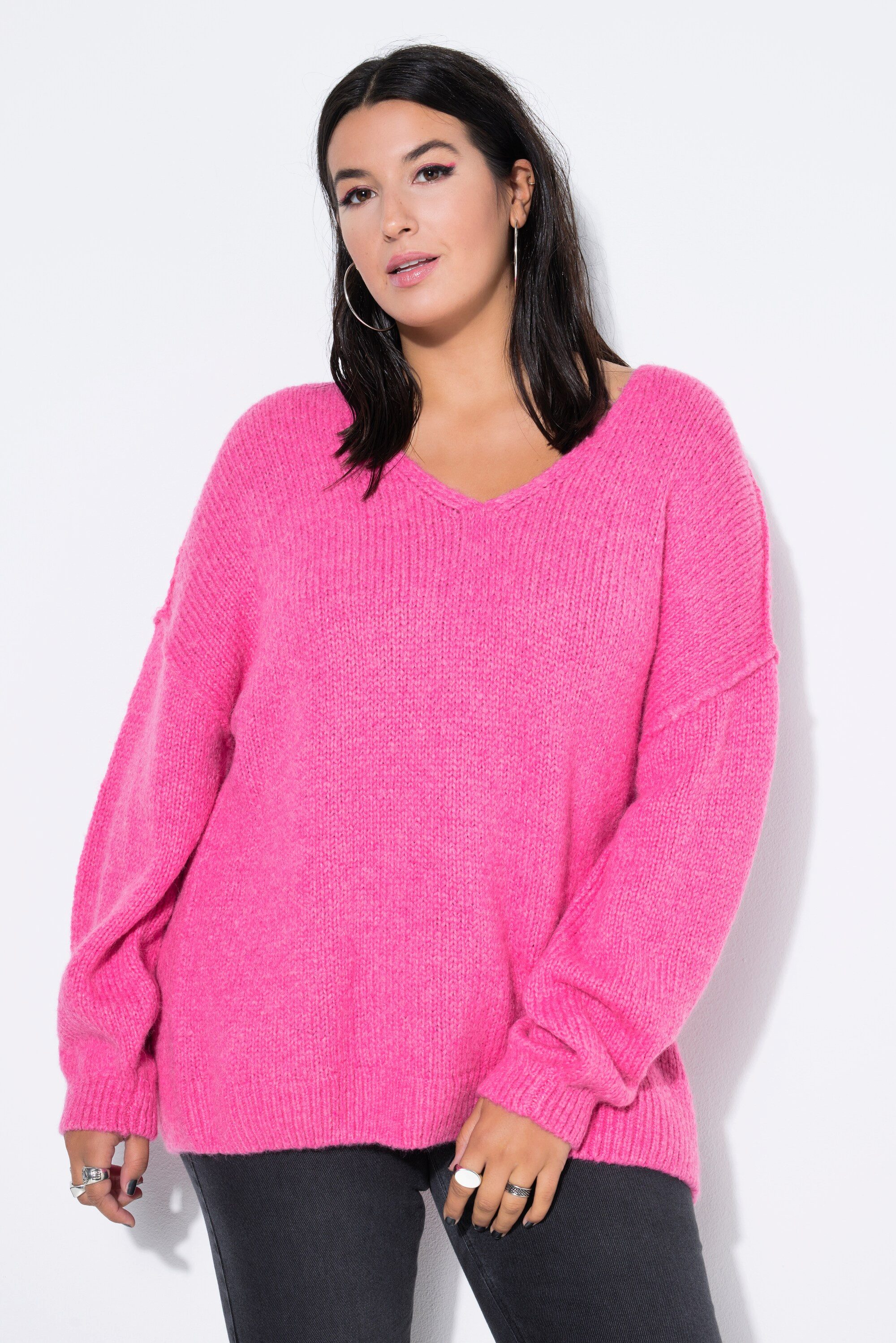 Studio Untold Fleecepullover Pullover oversized V-Ausschnitt weiter Langarm günstig online kaufen