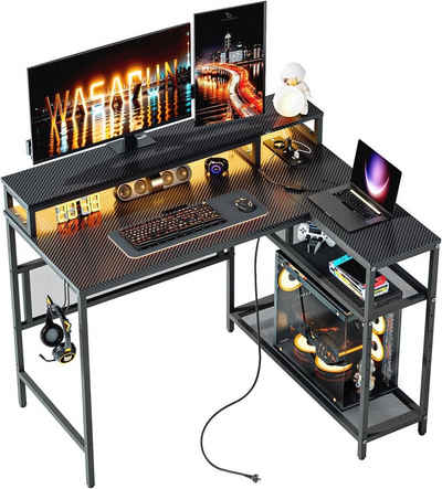 AMZCHEF Computertisch CE-YB-QZDN00OT1-Bk (Ein Tisch), 107cm Eck-Computertisch,kleiner Spieltisch mit LED-Beleuchtung