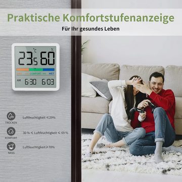 Welikera Raumthermometer Multifunktionaler Digital Thermometer Hygrometer Wecker Uhr