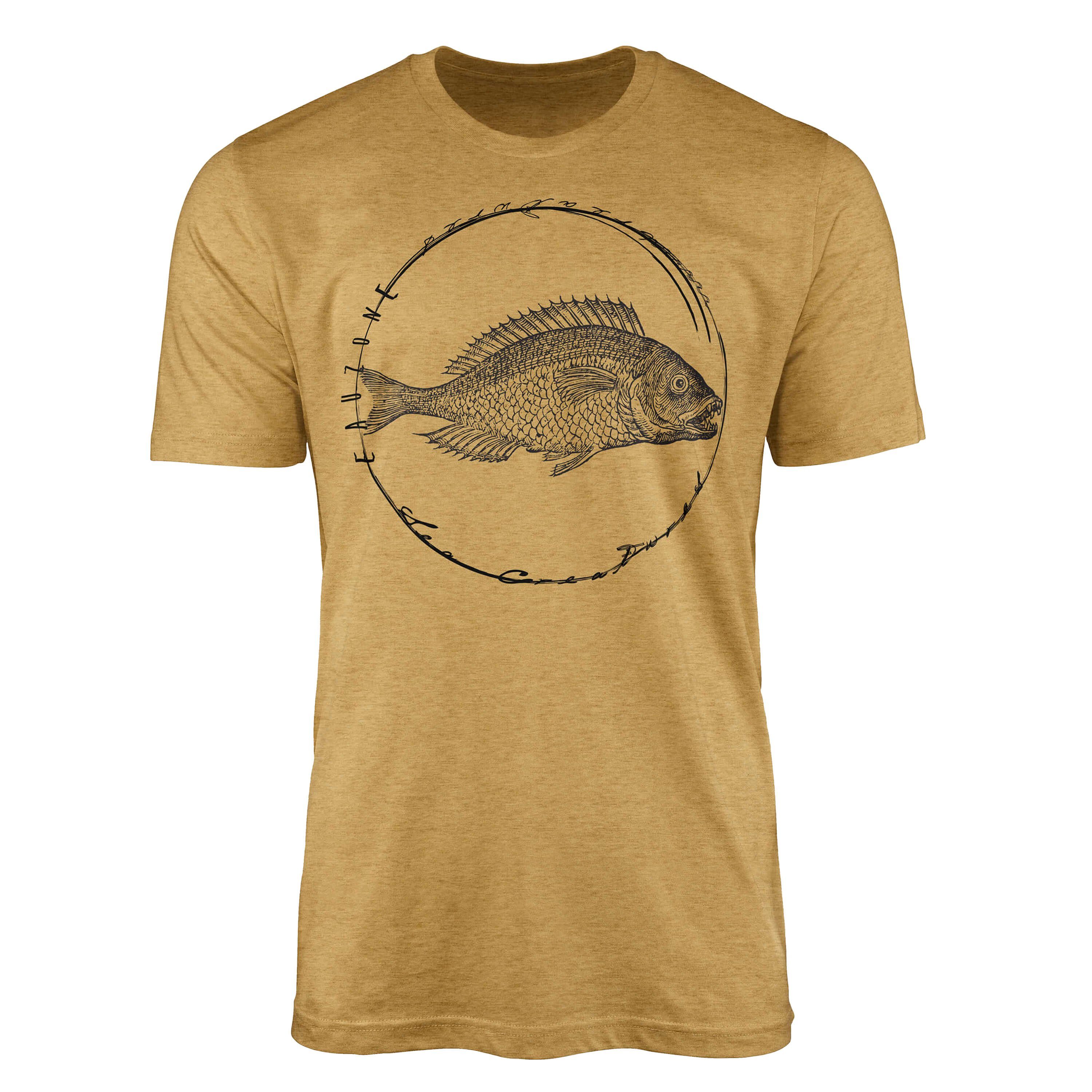 Sinus Art T-Shirt T-Shirt Tiefsee Fische - Serie: Sea Creatures, feine Struktur und sportlicher Schnitt / Sea 087 Antique Gold