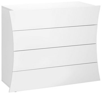 möbelando Kommode Arona, Moderne Kommode aus Spanplatte in Weiß-Hochglanz mit 4 Schubkästen. Breite 98 cm, Höhe 81,5 cm, Tiefe 40 cm