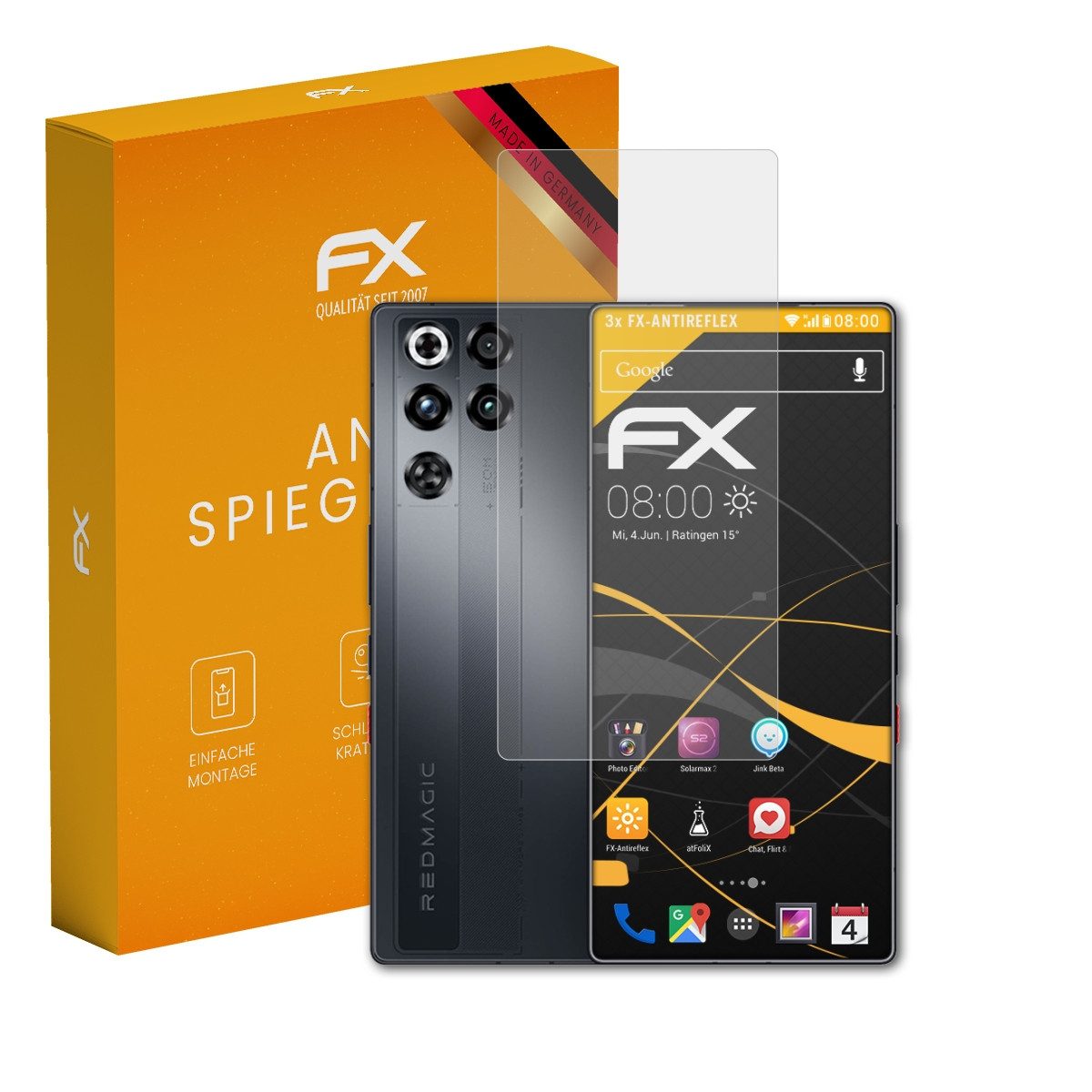 atFoliX Schutzfolie für RedMagic 11 Pro, (3 Folien), Entspiegelnd und stoßdämpfend