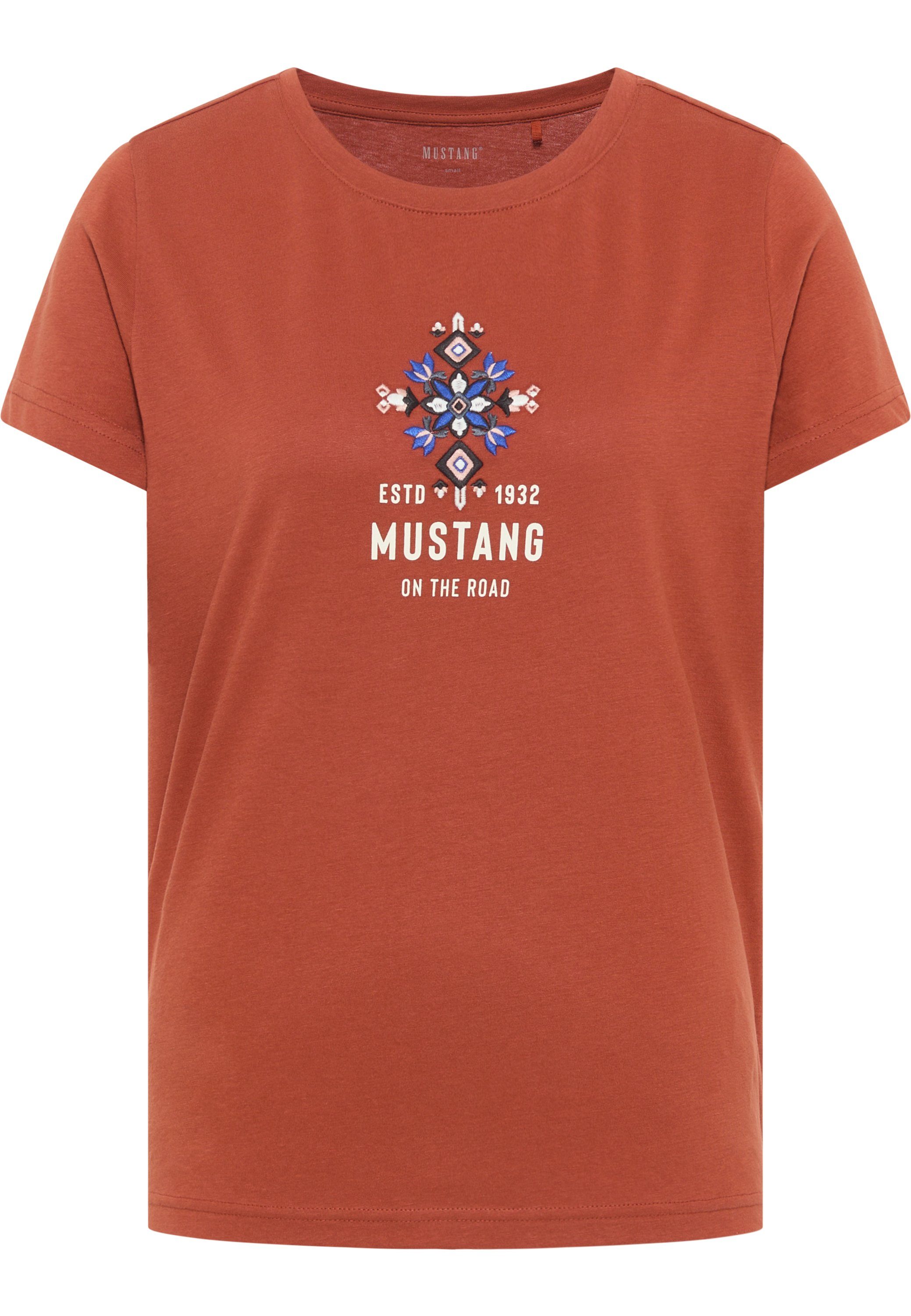 MUSTANG Kurzarmshirt Mustang kaminrot T-Shirt Print-Shirt