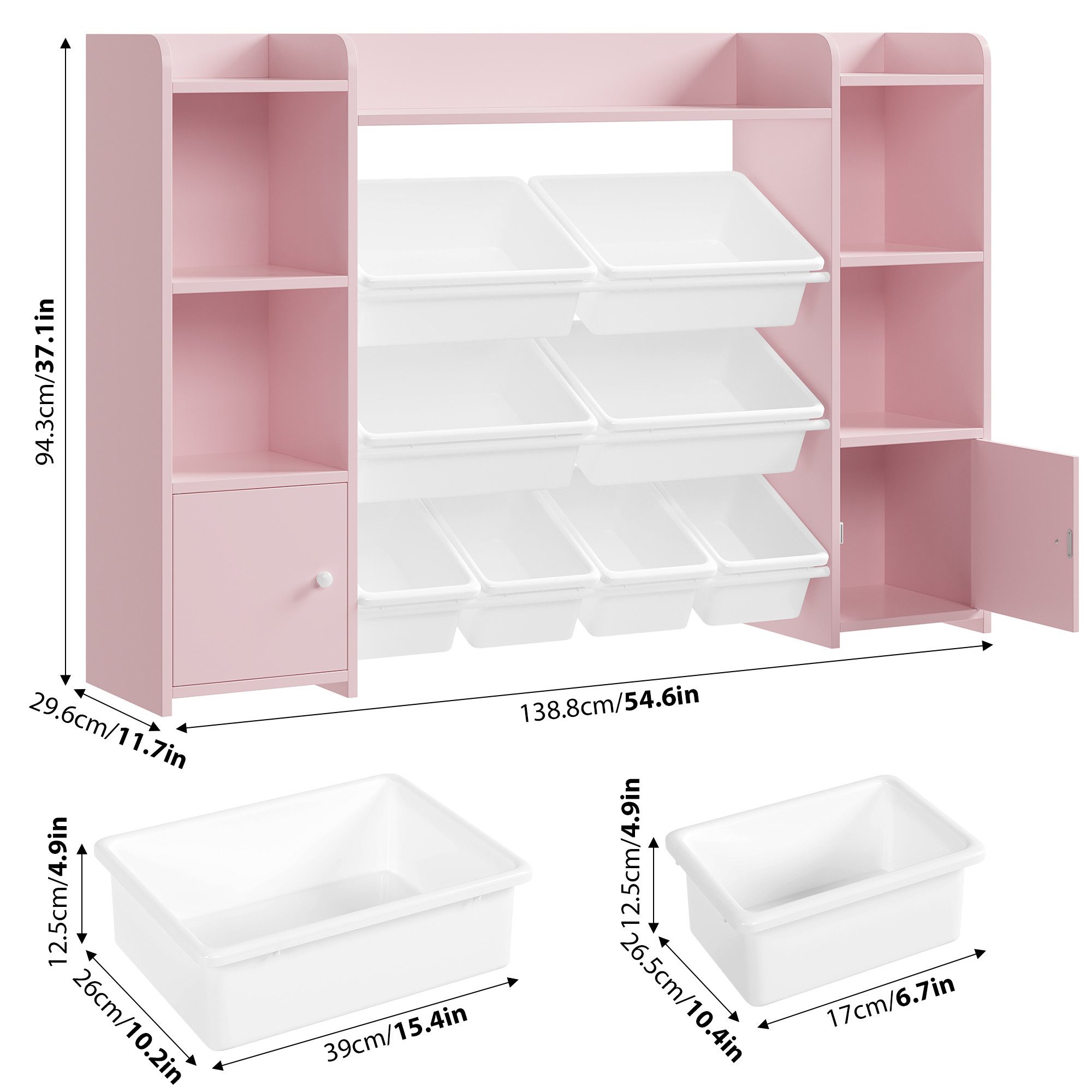 Homfa Spielzeugtruhe, Kinderregal Bücherregal Spiegelregal mit 8 Boxen weiß 138x29x94 cm