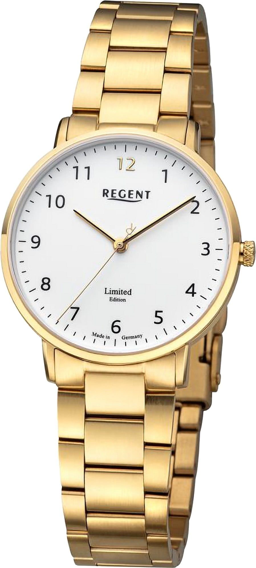 Analog, (ca. Armbanduhr Regent Metallarmband extra Damen Quarzuhr Armbanduhr rund, Damen 32mm), Regent groß