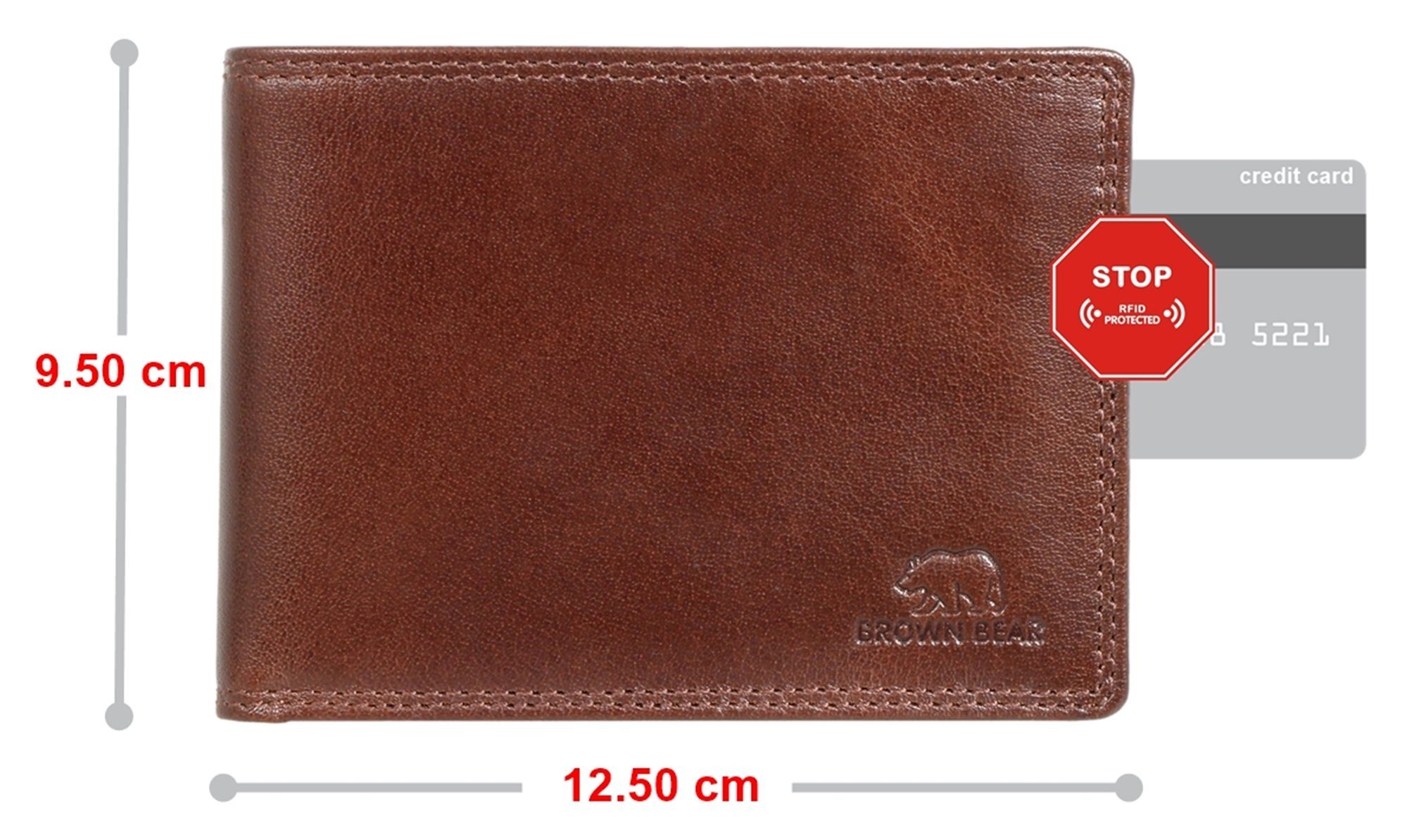 RFID-Schutz Braun Modell Bear aus und Herren 8005 D klassisches Toscana Portemonnaie Braun mit Kartenfächern Echtleder, 9 Geldbörse Brown