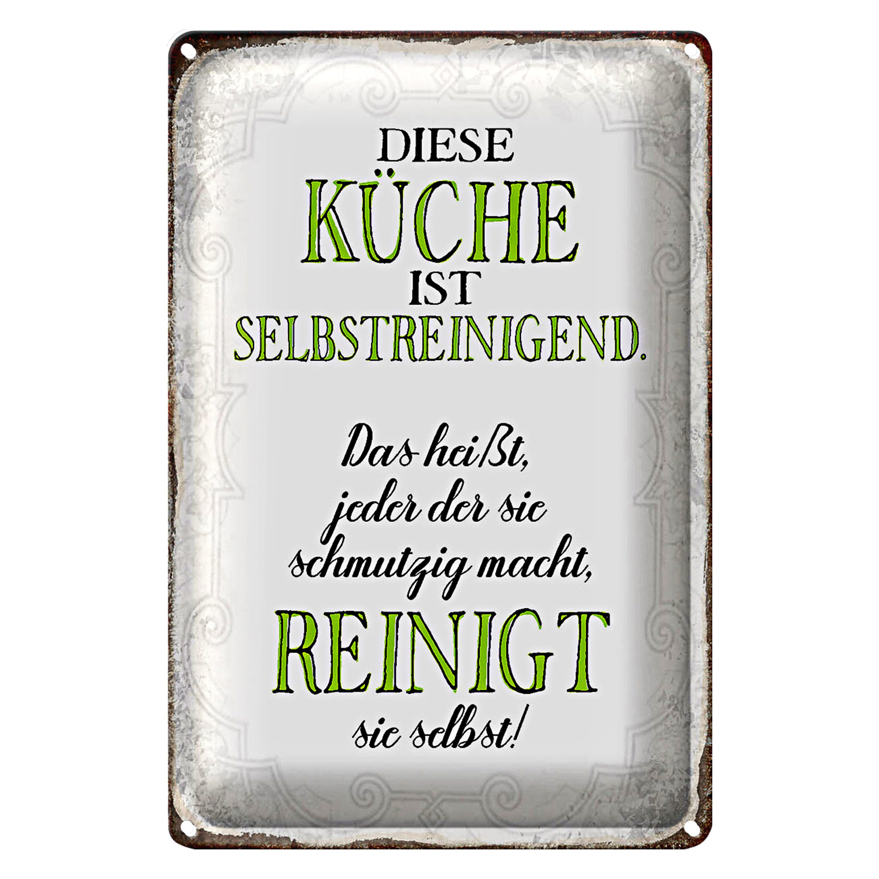 Metallschild Blechschild Spruch 20x30cm diese Küche ist selbstreinigend