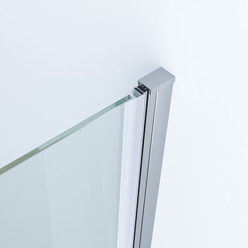 AQUALAVOS Dusch-Drehtür Duschabtrennung Drehtür ESG Glas Duschwand mit Festteil und Eckregalen, 95x187 cm, 5 mm Einscheibensicherheitsglas, Chrom Knopf, mit Edelstahl Stabilisator, links und rechts montierbar