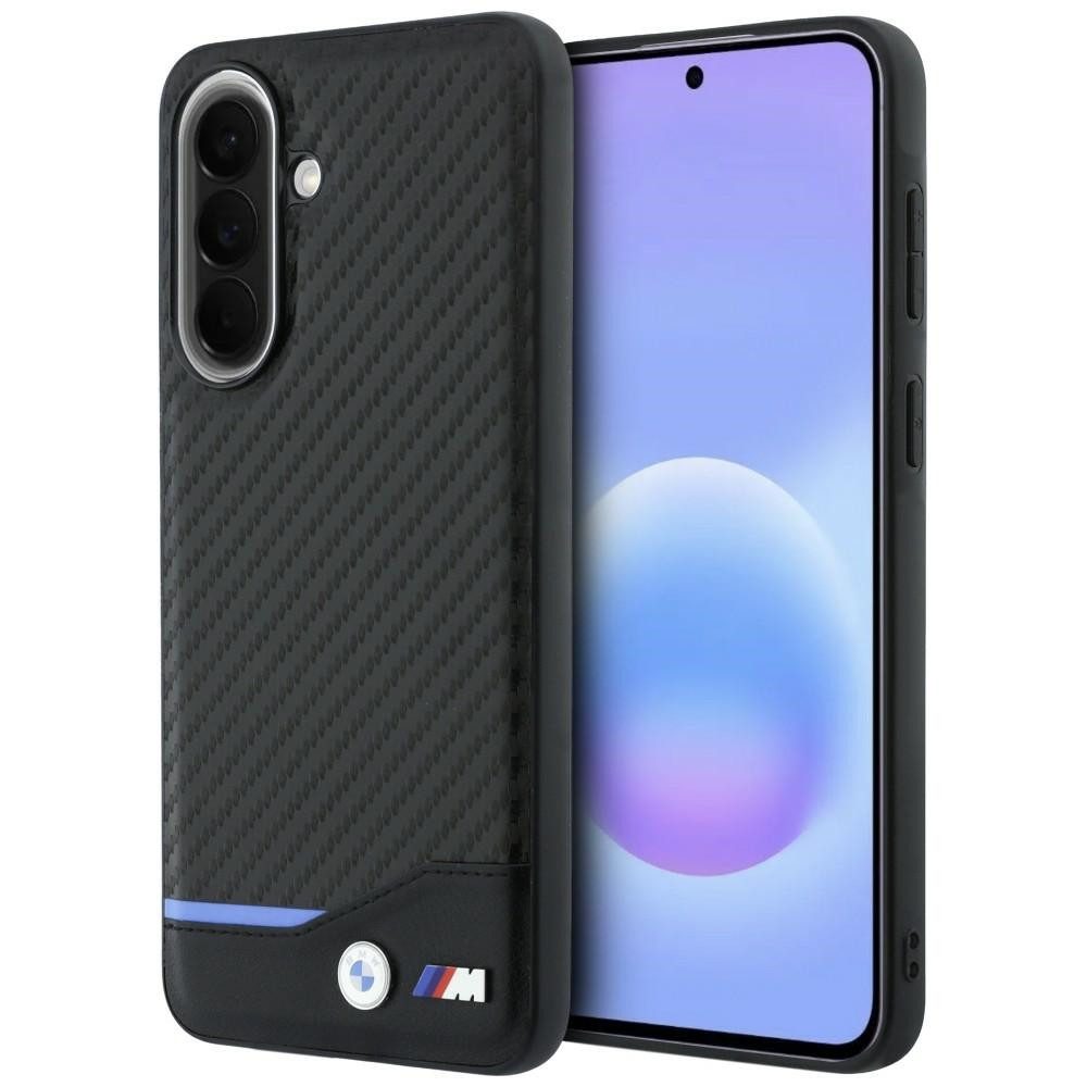 BMW Handyhülle Galaxy A57 Carbon Optik schwarz Logo Metall Tricolor 6,7 Zoll, Kantenschutz
