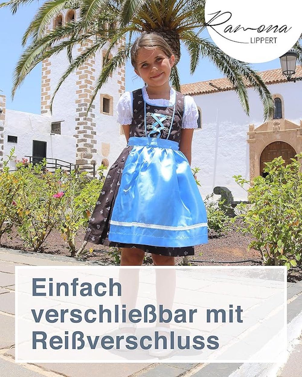 Ramona Lippert Dirndl Kinderdirndl Sophia Mädchen Trachtenkleid braun blau mit Bluse