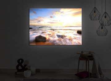 lightbox-multicolor LED-Bild Sonnenuntergang am Meer front lighted / 60x40cm, Leuchtbild mit Fernbedienung