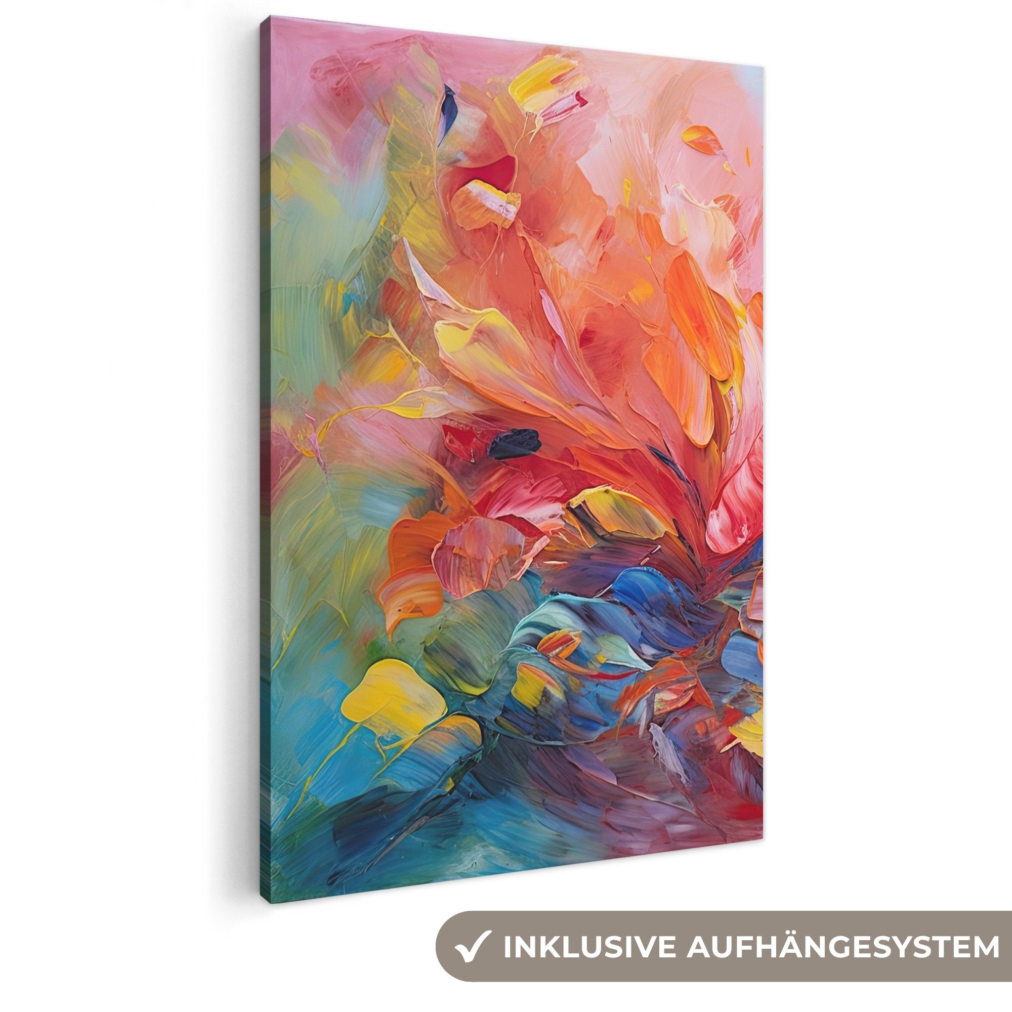 OneMillionCanvasses® Leinwandbild Ölfarbenoptik - Kunst - Abstrakt - Farbenfroh, Fotodruck (1 St), Bilder groß Wohnzimmer Schlafzimmer 80x120 cm