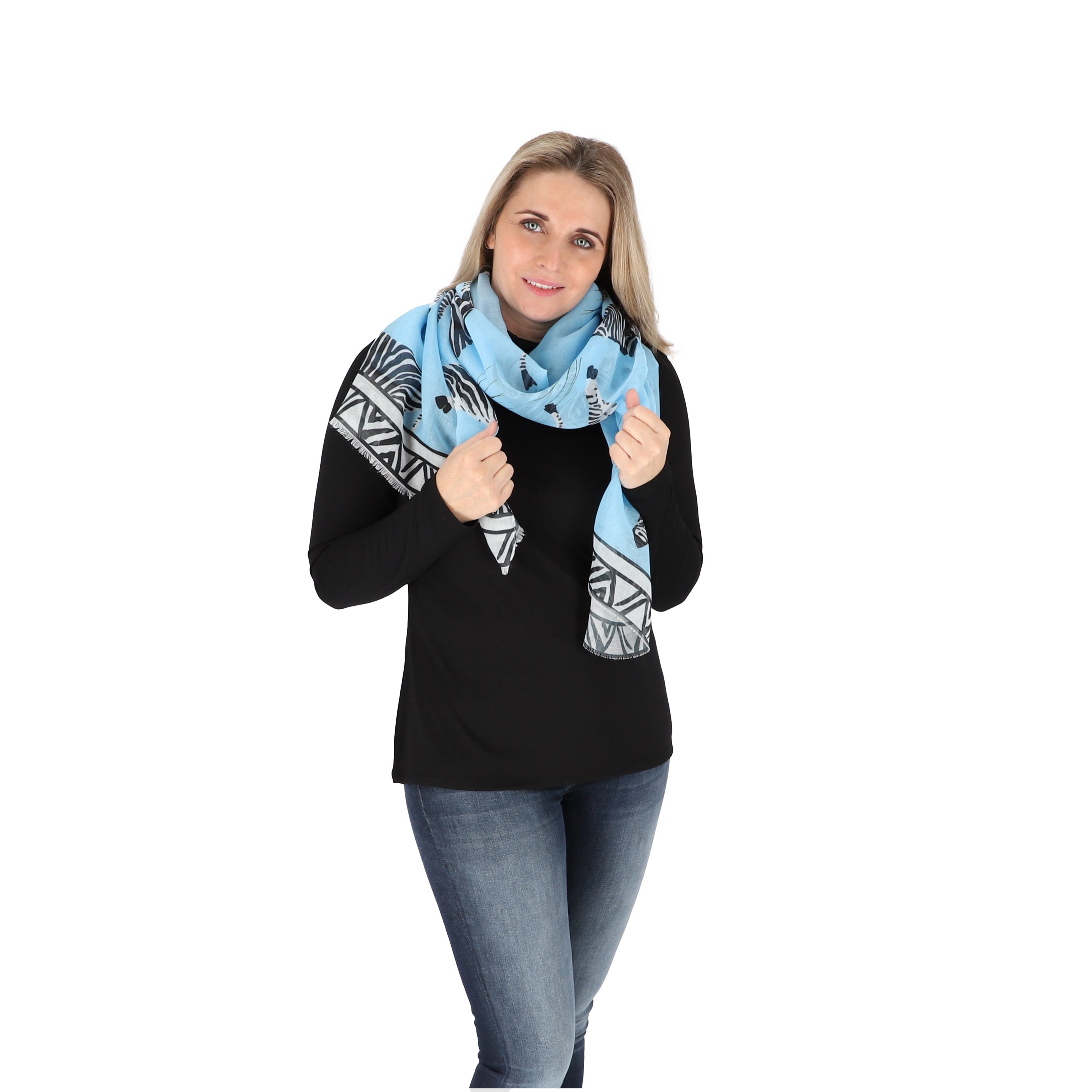 halsüberkopf Accessoires Modeschal Schal, luftiger Schal mit Zebra-Motiven blau