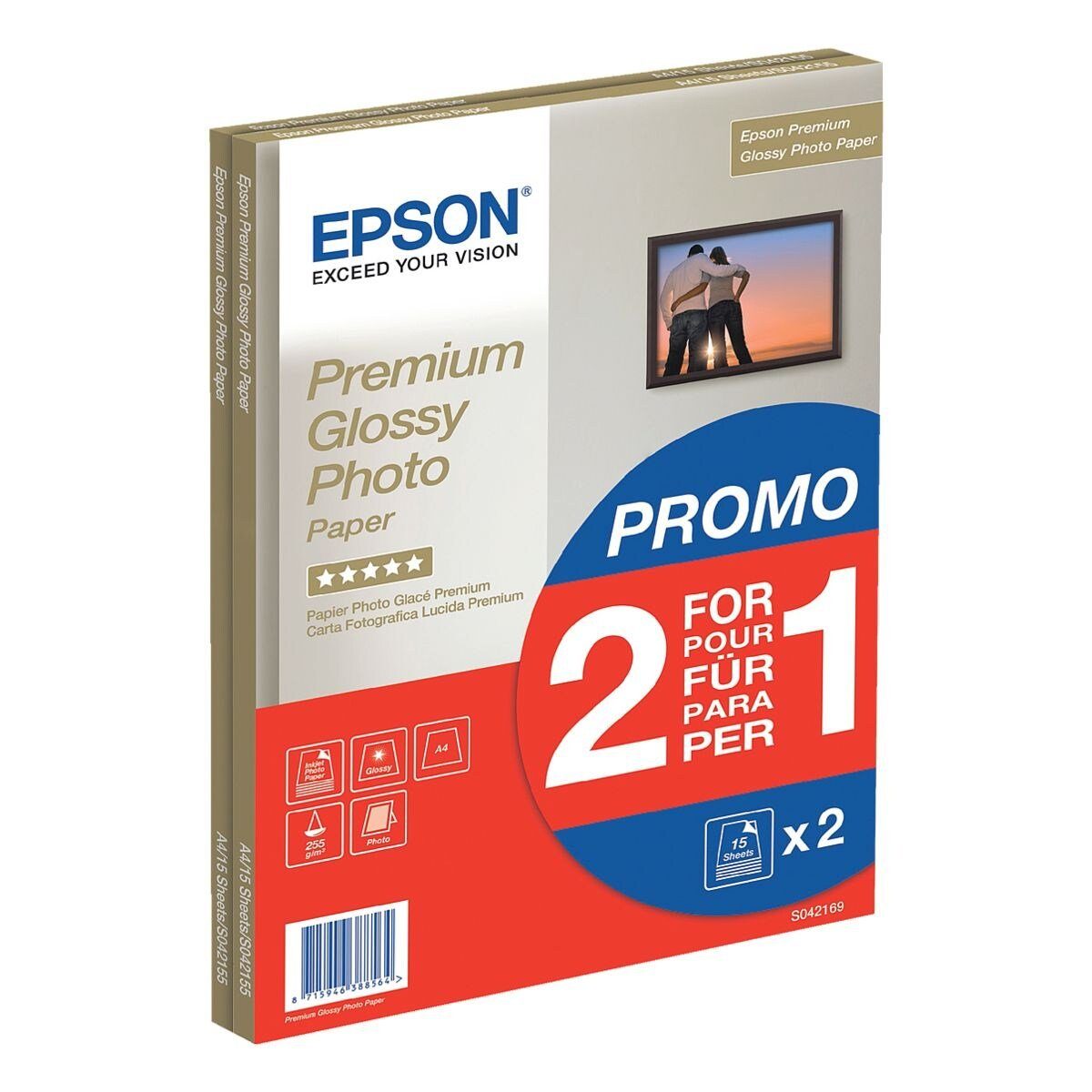 Epson Fotopapier Premium Glossy, Format A4, leicht glänzend, 255 g/m², 30 Blatt