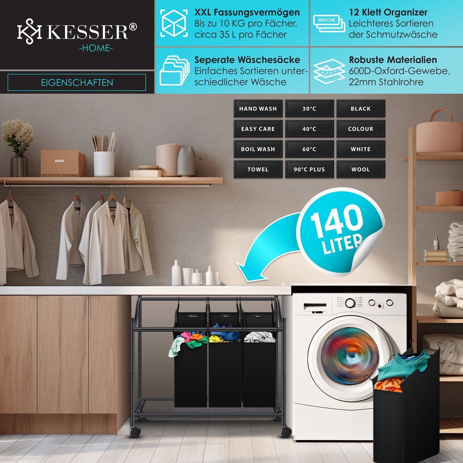 KESSER Wäschekorb, Wäschesammler Wäschesortierer mit abnehmbaren Stofftasch günstig online kaufen