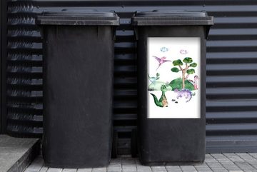 MuchoWow Wandsticker Kinderzimmer - Dinosaurier - Weiß - Jungen - Mädchen - Kinder (1 St), Mülleimer-aufkleber, Mülltonne, Sticker, Container, Abfalbehälter