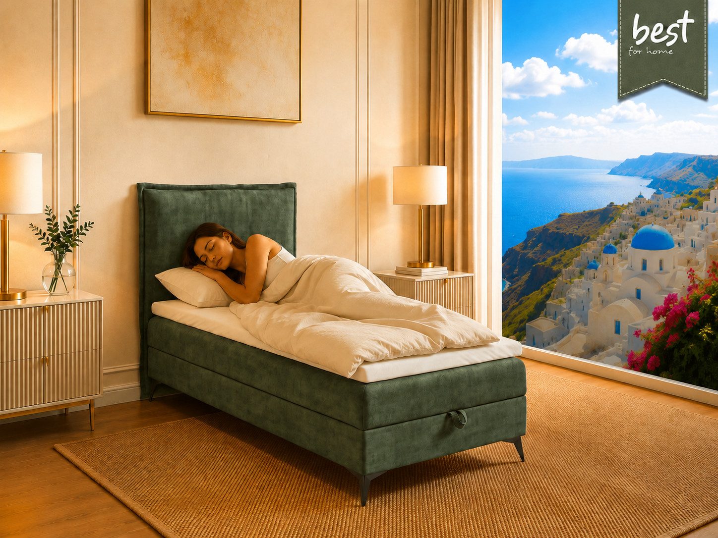 Best for Home Boxspringbett K16 Single SLIM mit Bettkasten & Bonellfederkernmatratze, Topper H3 (Einzelbett, Polsterbett, Juniorbett, Hotelbett, versch. Größen, 1-St., 70x200 80x200 90x200 100x200 cm), mit oder ohne Topper, Flexible Liefermöglichkeiten, Handwerksqualität