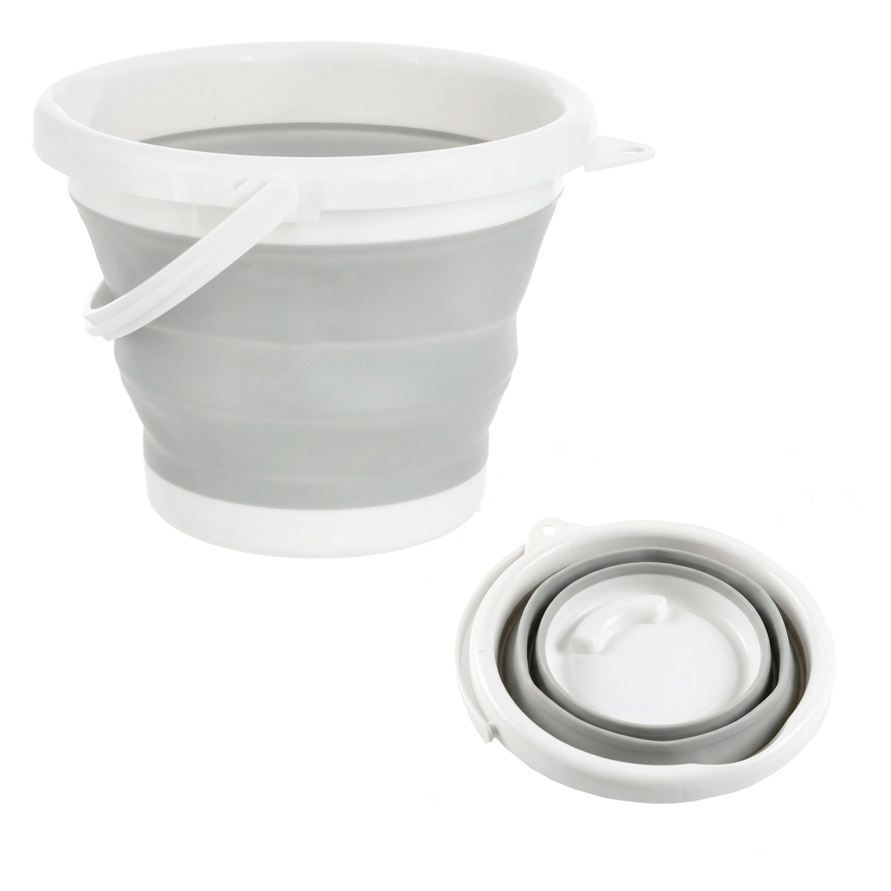 CEPEWA Falteimer Falteimer 5l grau weiß Ø24x6cm Kunststoff Eimer faltbar mit Henkel