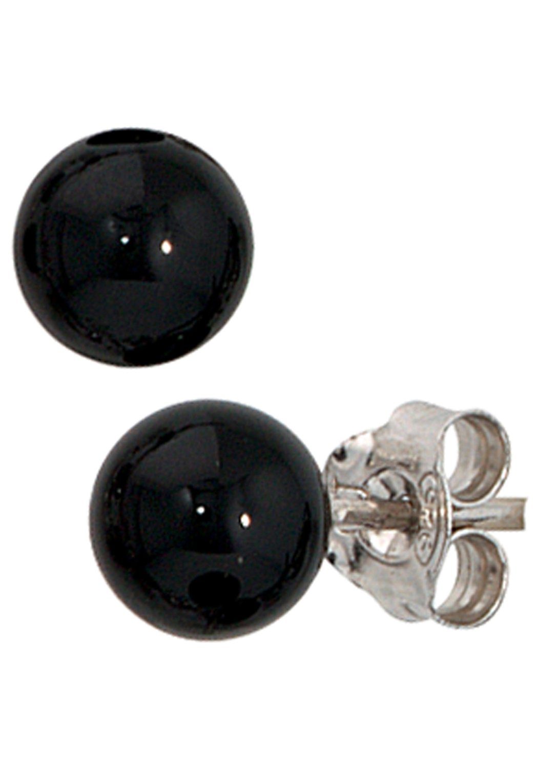 JOBO Paar Ohrstecker, rund 925 Silber mit Onyx