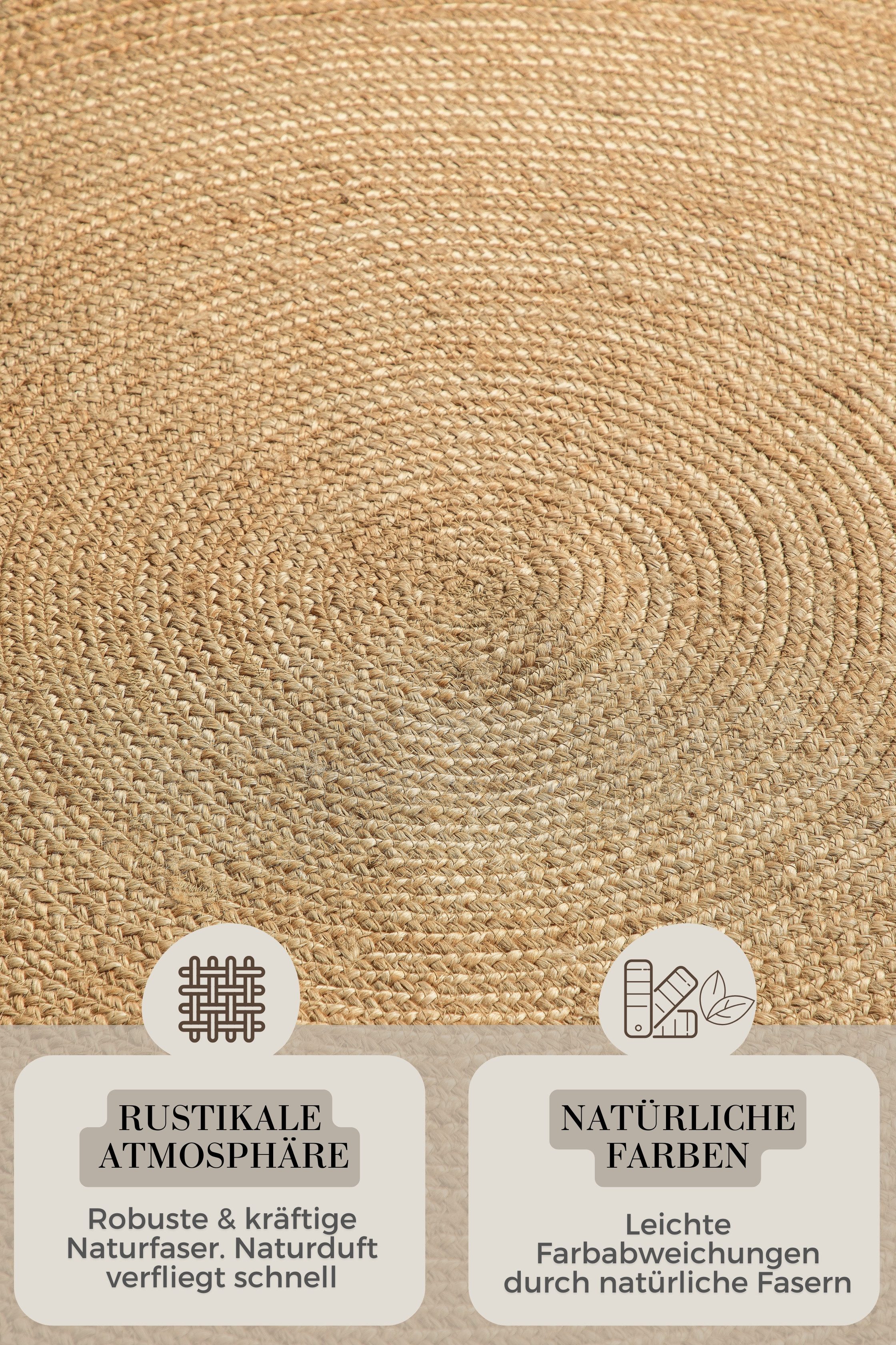 HANSE Home Teppich Rangpur Juteteppich, auch in oval, rund, Höhe: 10 mm, Handgewebt, 100% Jute, Natur, Wohnzimmer, Flur, Boho, Skandi