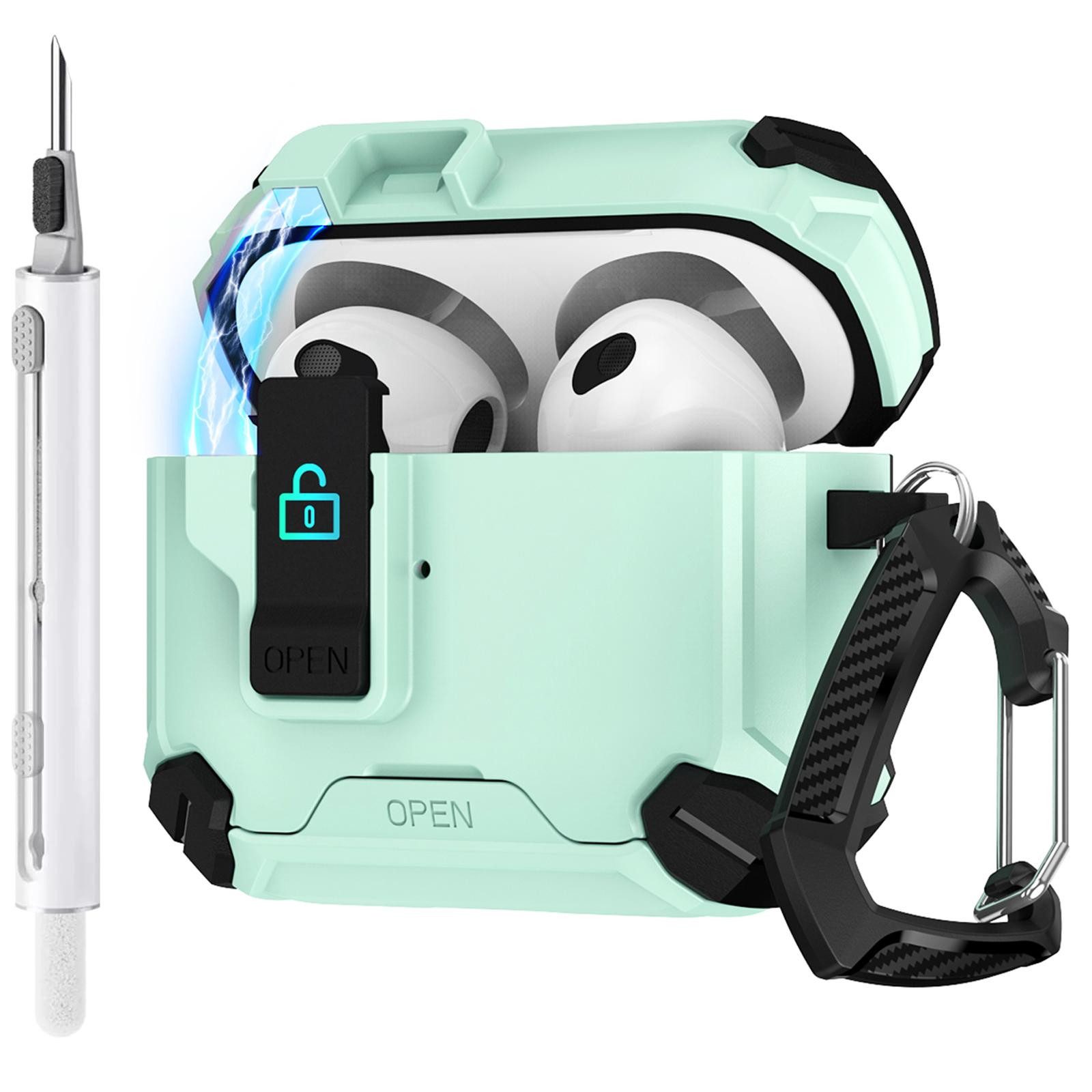 CoolGadget Kopfhörer-Schutzhülle für Apple AirPods 4 Kunststoff, Stoßfest Ständer Clip Karabiner MagSafe Case Schutz Cover