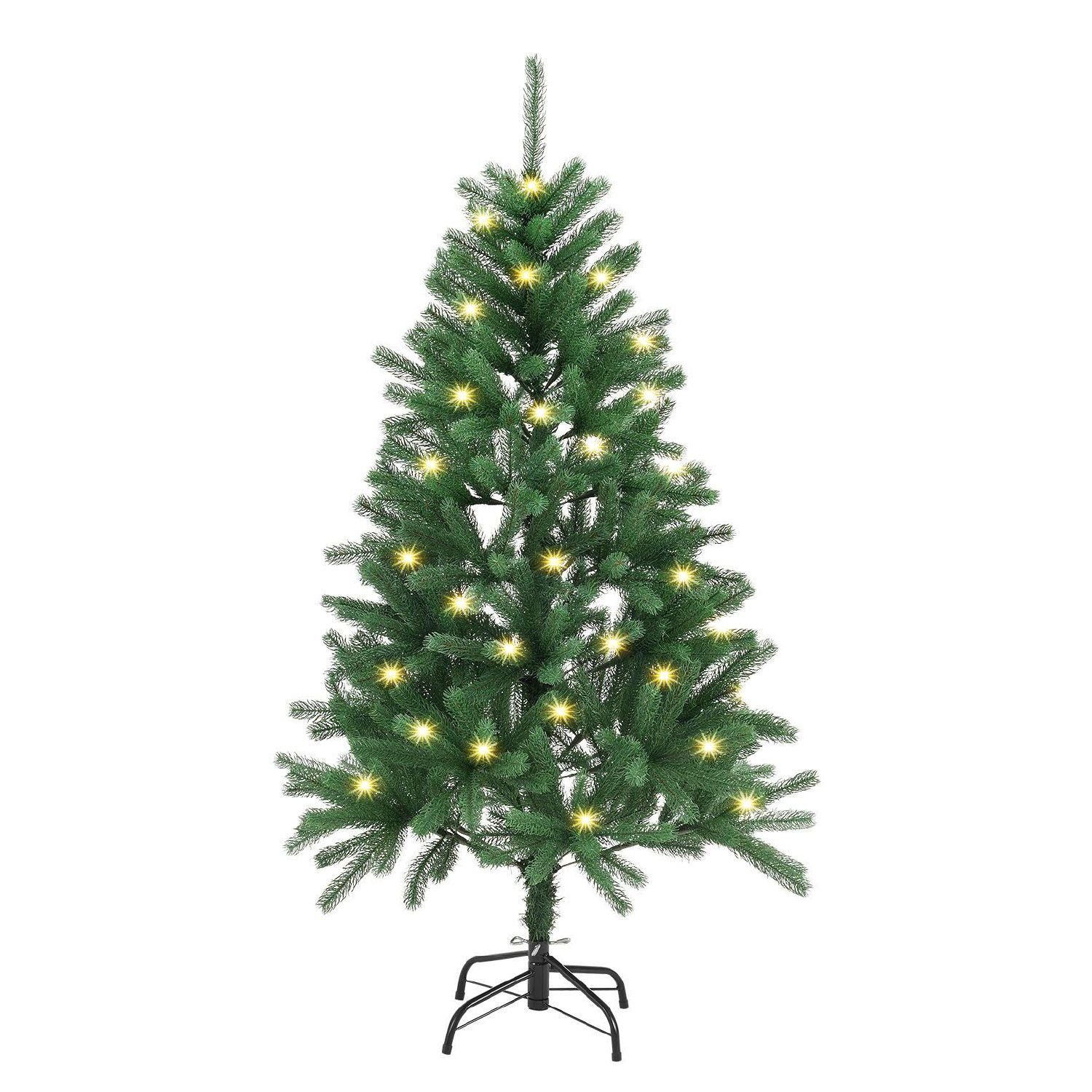 Juskys Künstlicher Weihnachtsbaum, Weihnachtsbaum, langlebig und platzsparend, mit LED-Lichtkette, inkl. Metall-Ständer