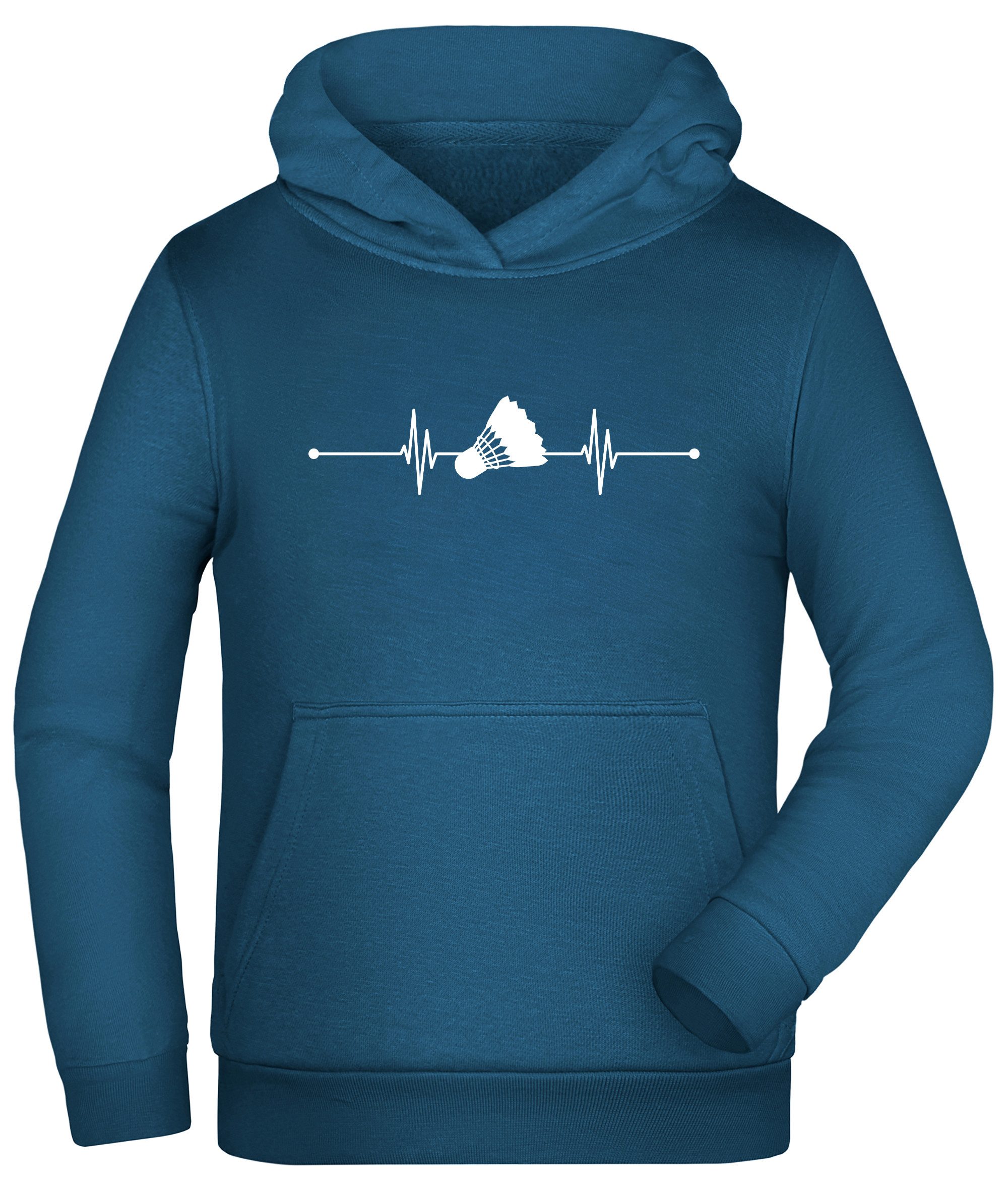 MyDesign24 Hoodie Kinder Pulli - Herzschlaglinie mit Badminton Ball Kapuzensweater mit Aufdruck i563