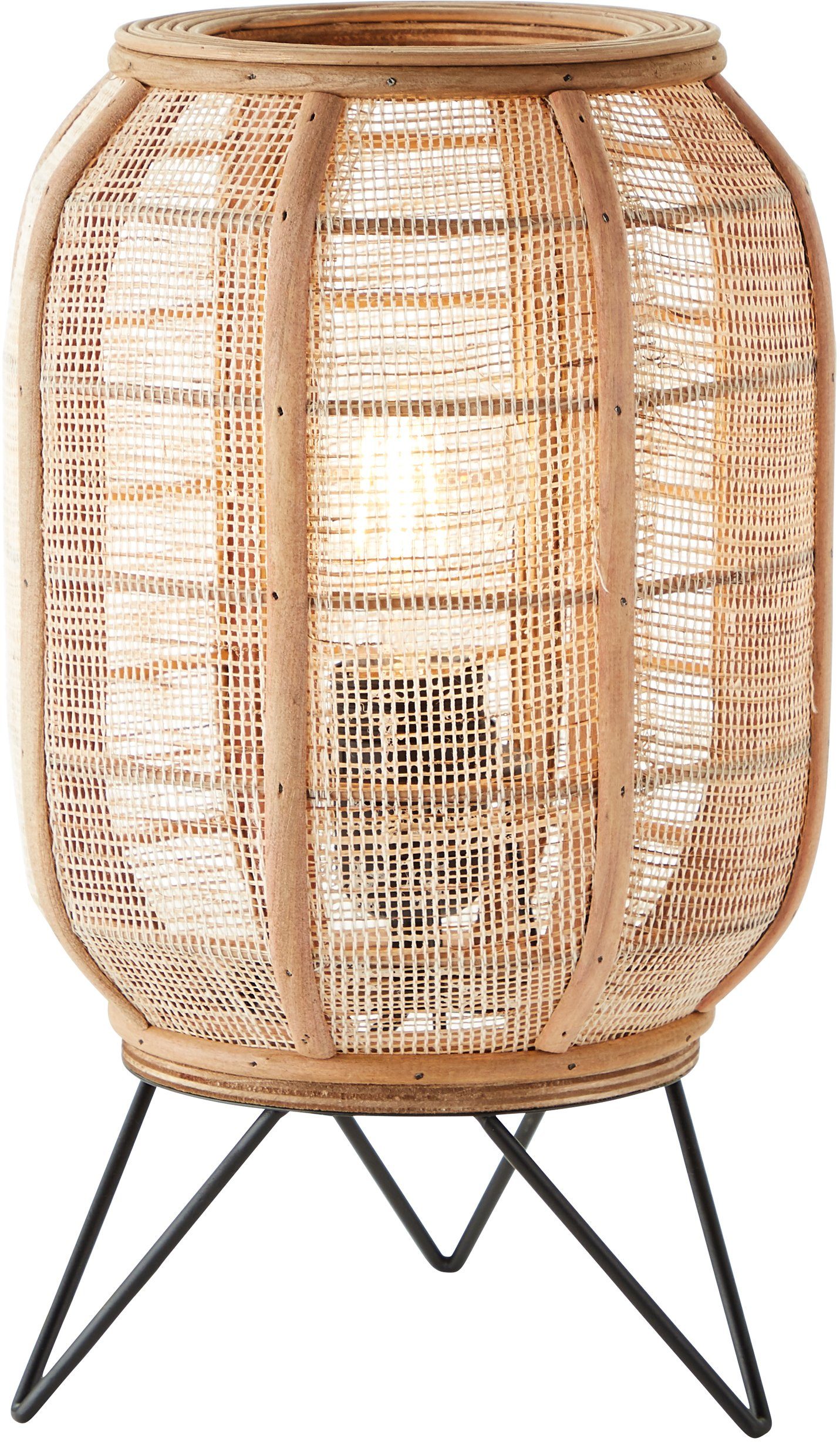Home Höhe, und affaire Tischlampe Tischleuchte Leuchtmittel, Style im ohne Holz mit aus Nature Schirm Textil Rouez, 32cm