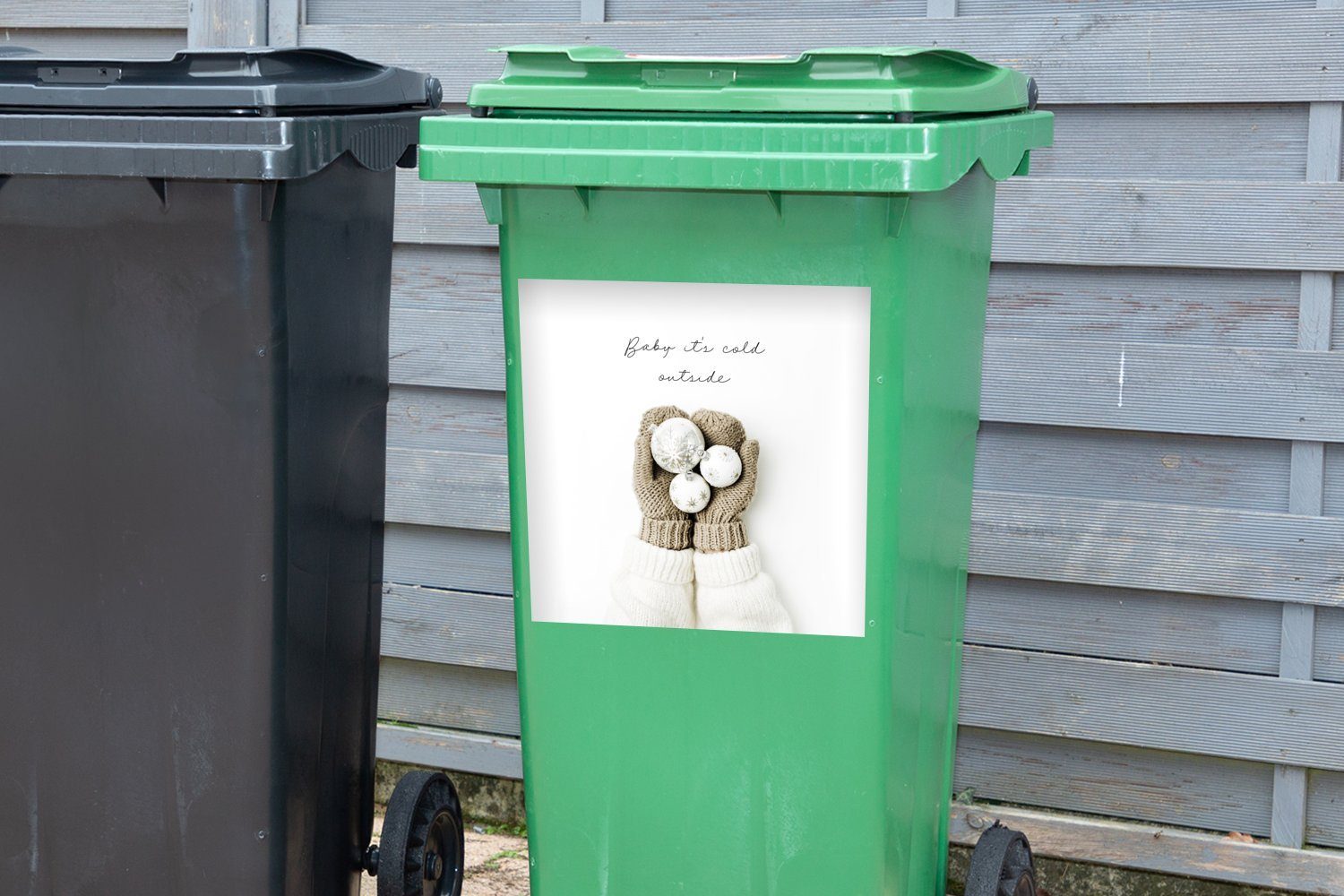 St), Mülleimer-aufkleber, Winter (1 Handschuhe Sticker, - Abfalbehälter MuchoWow Mülltonne, - Wandsticker Zitat Container,