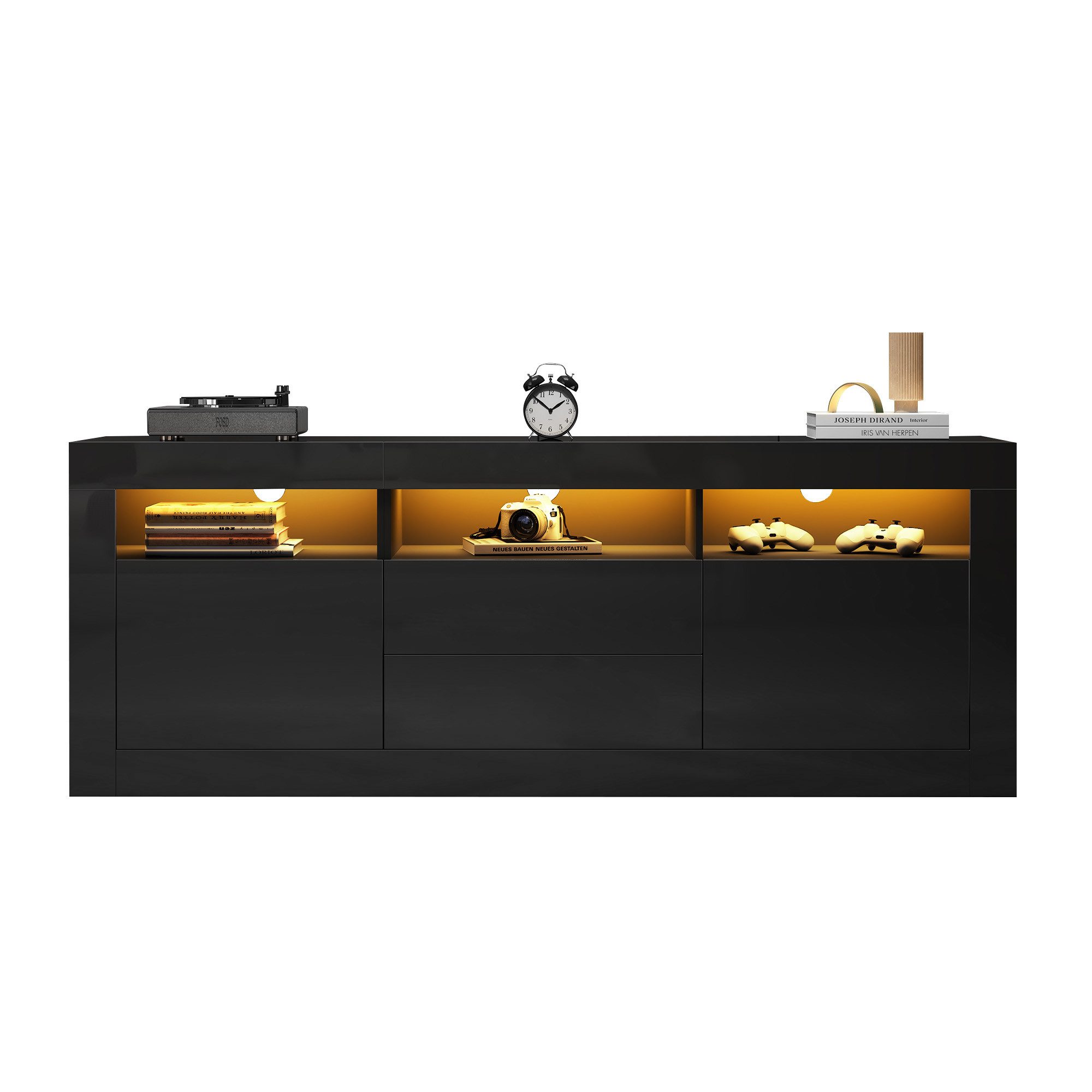 HAUSS SPOLE Lowboard mit LED-Beleuchtung, 3 offenen Fächern, 2 Türen, 2 Sch günstig online kaufen