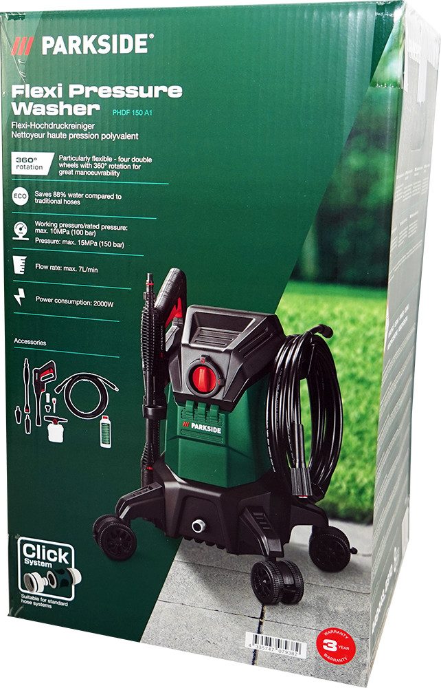 Parkside Hochdruckreiniger PHDF 150 - 2000W, Druck max: 100 bar, Fördermenge max: 420 l/h, 7 m Anti-Twist-Hochdruckschlauch mit Schnellanschluss