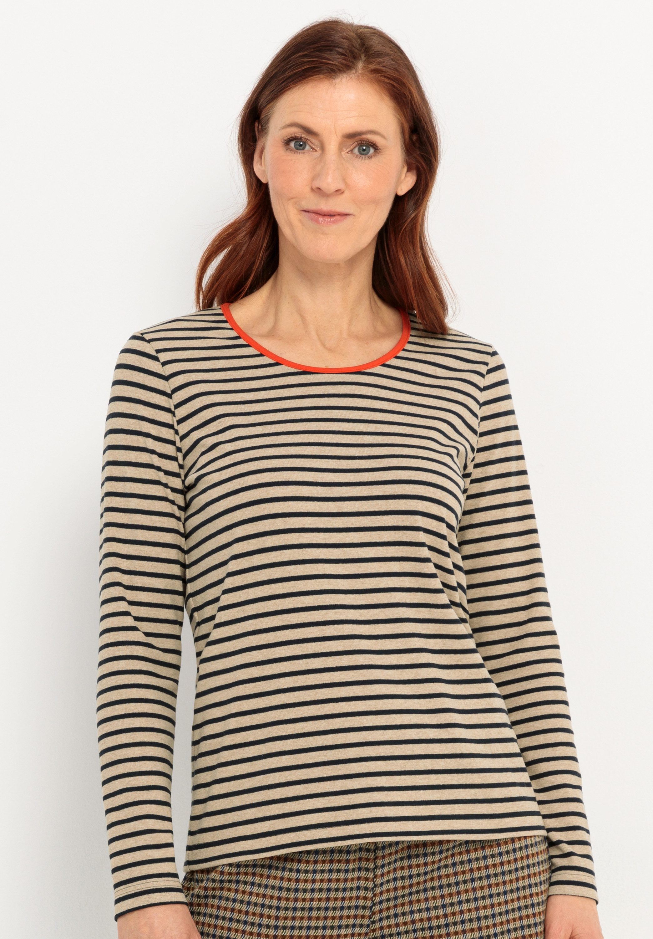 bianca Langarmshirt DAMI in klassischem Ringeldessin mit Kontrastblende