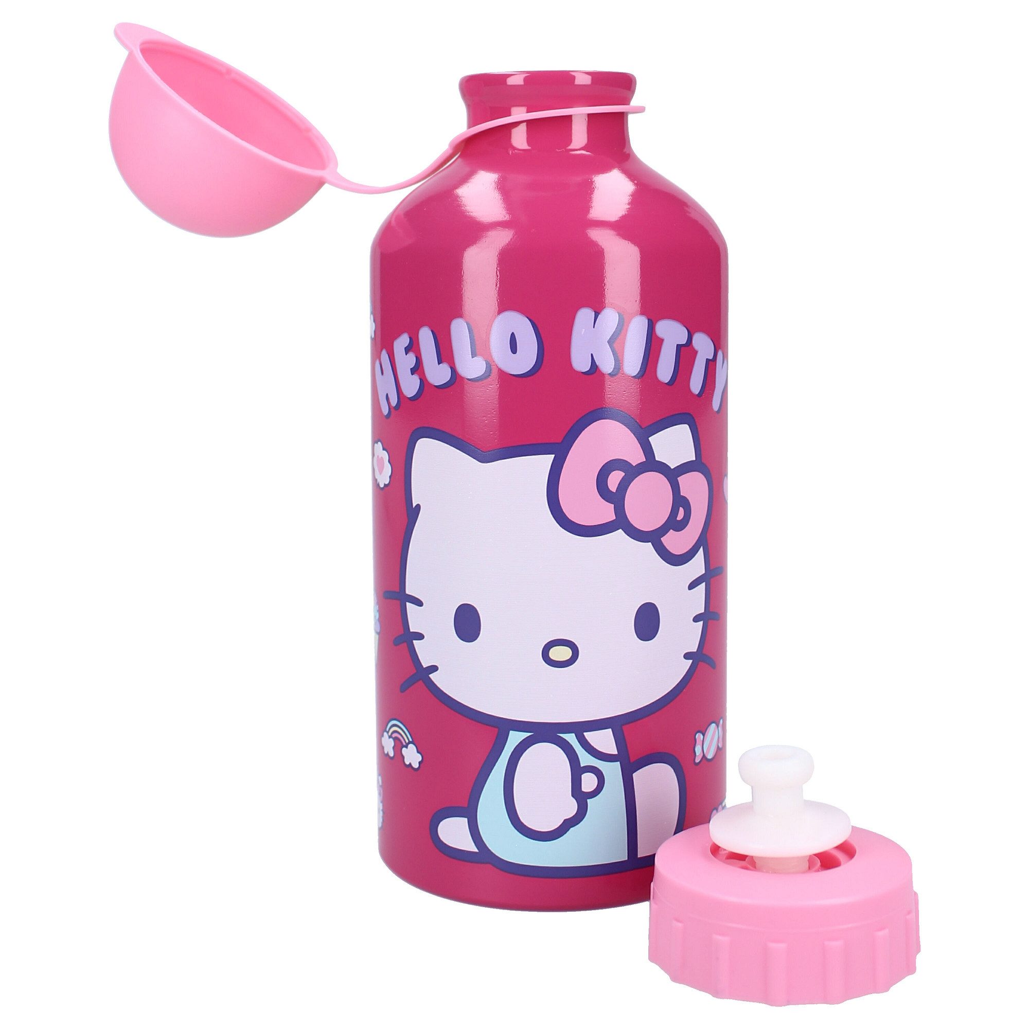 Hello Kitty Trinkflasche „Drink Up“ 500ml Trinkflasche Mit Strohhalm und pinkem Henkel