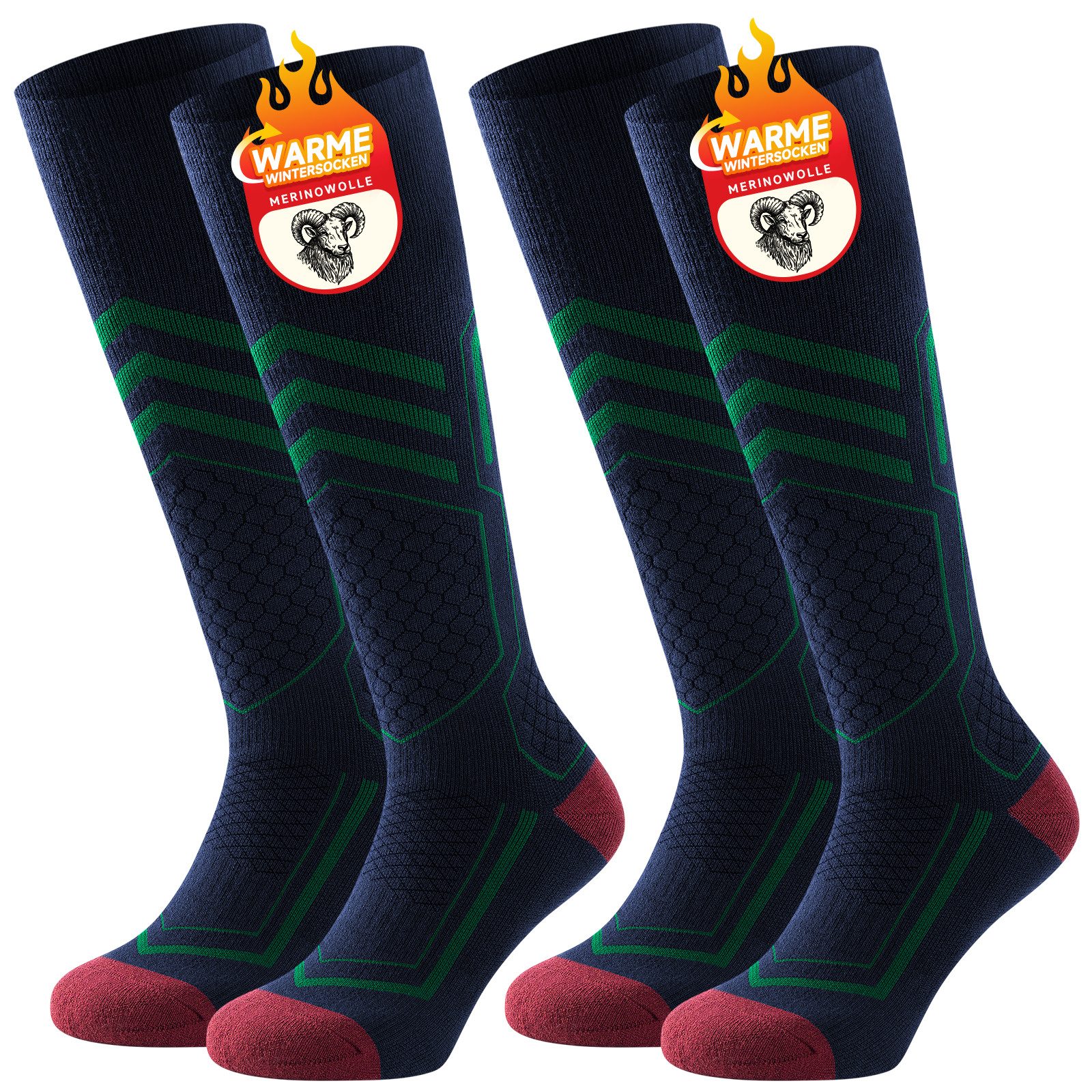 TANSTC Skisocken Merino Warme Socken Herren Damen Dicke Thermosocken Ski Kniestrümpfe Wärme, hohe Elastizität, klimaregulierend, formstabil, hautfreundlich