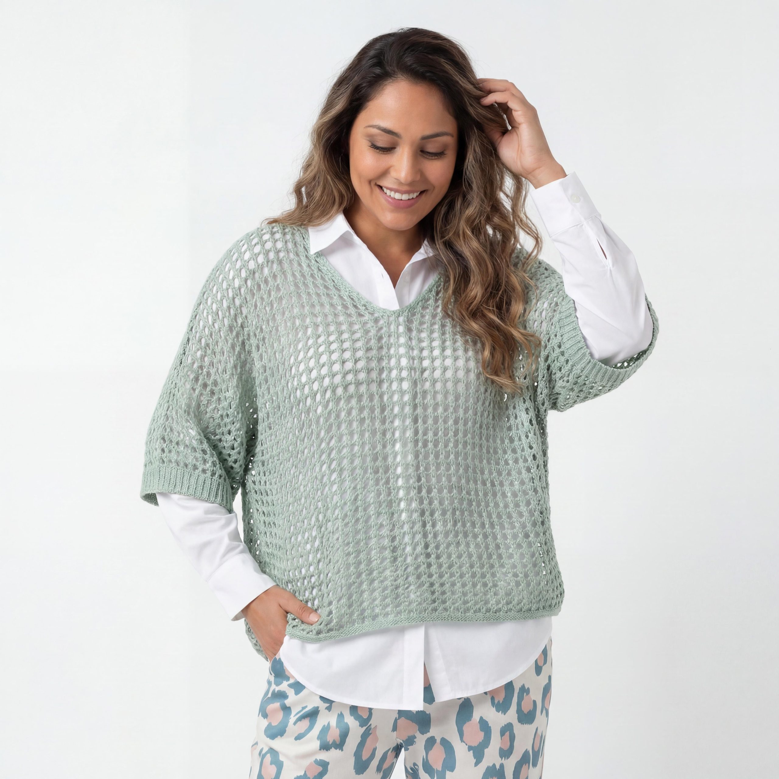 Strickpullover Häkeloberteil Damen Sommer Shirt Lochstrick Oversize Pullover