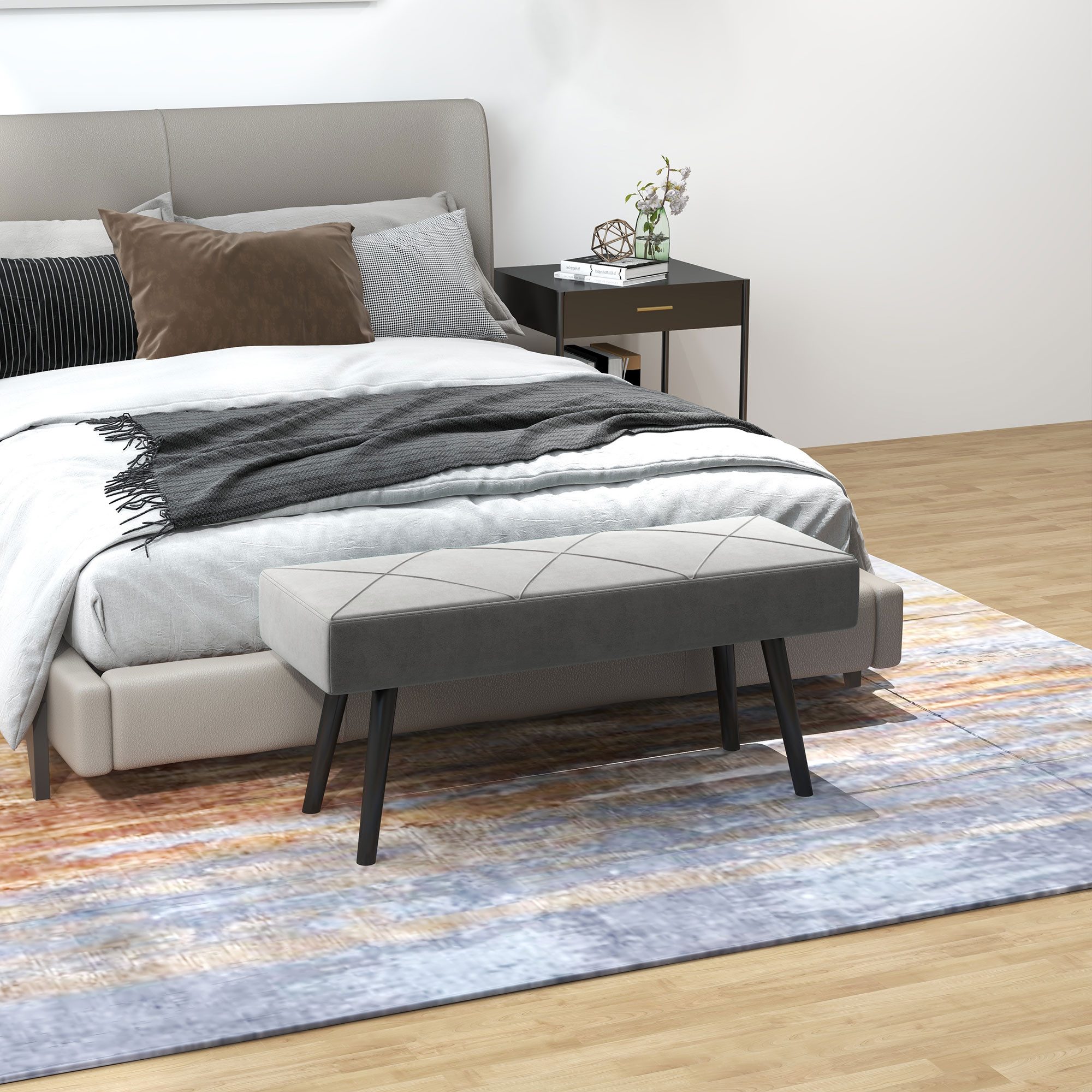 HOMCOM Polsterbank Sitzbank in Samtoptik, Stahlbeine, Schuhbank für Wohnzimmer, Flur (Flurbank, 1-St., Bettbank), für Schlafzimmer, 100 x 36 x 45 cm, Grau