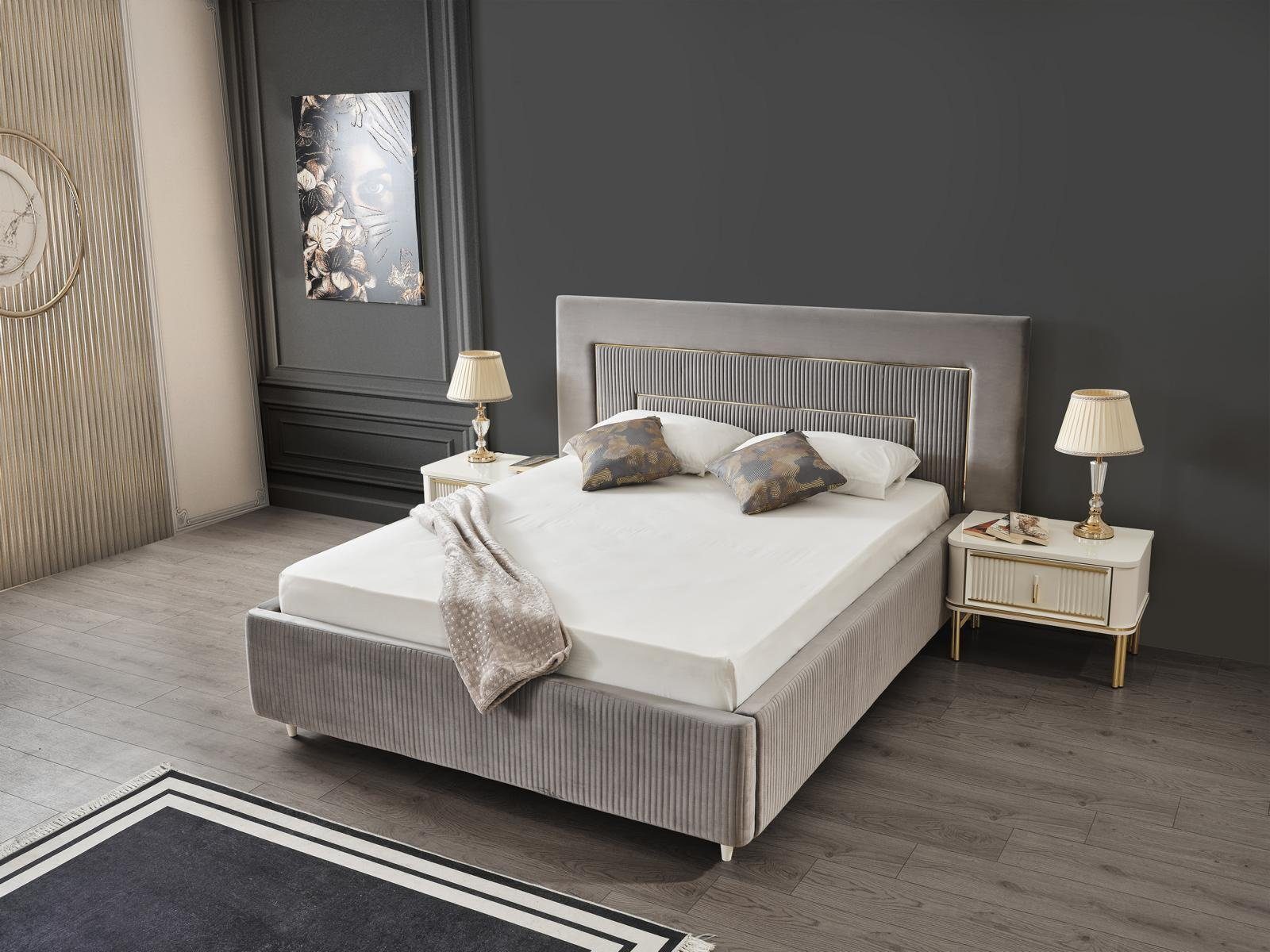JVmoebel Bett Taupes Polsterbett Luxus Schlafzimmer Design Betten Textil Holz (Bett), Made in Europe