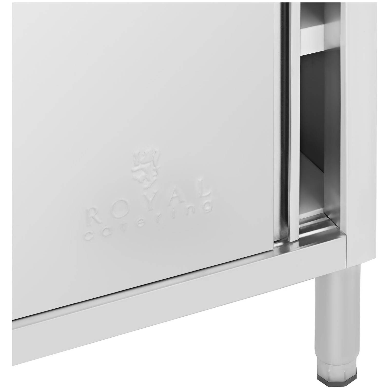 Royal Catering Arbeitstisch 100 x 50 cm Arbeitsschrank Edelstahltisch Schiebetüren 330 kg 3 Ebenen, verschiedene Größen