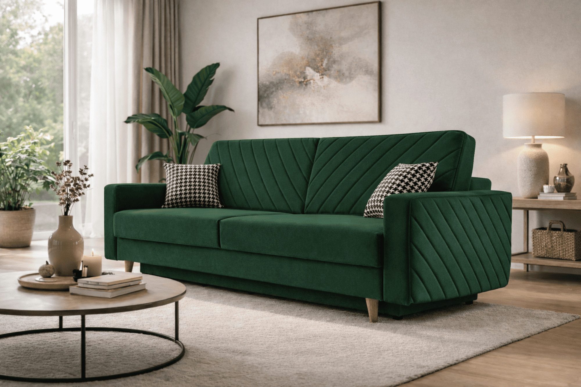 MOEBLO Schlafsofa CALIFORNIA, Sofa aus Samtstoff Couch für Wohnzimmer Sofagarnitur Polstersofa Wohnlandschaft Velours 230x96x97cm, mit Bettkasten und Schlaffunktion