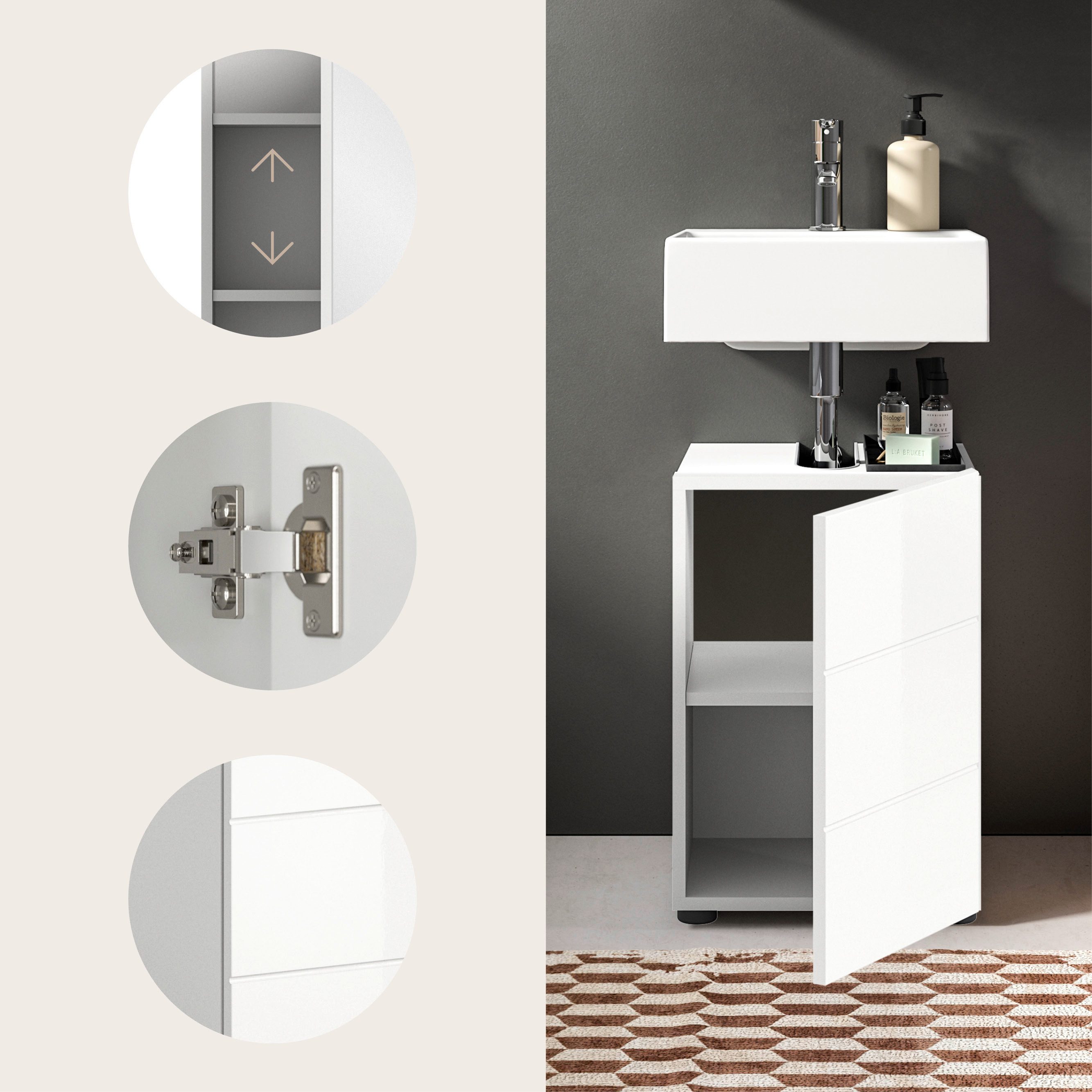 furnling Waschbeckenunterschrank Vera 38 cm breit, 1 Tür, mit Siphonausschn günstig online kaufen