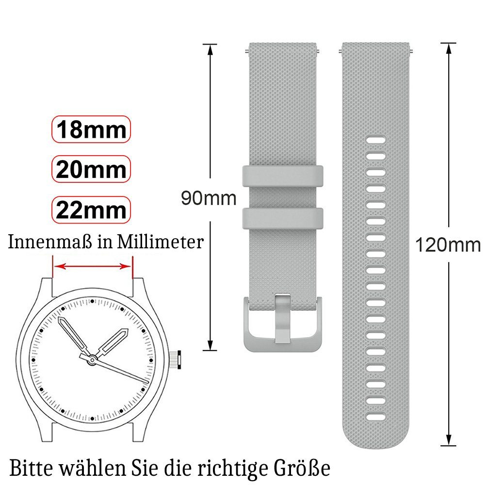Uhrenarmband Watch/Huawei SmartWatch-Armband 6 Grau Watch/Garmin/Fossi Galaxy Smartwatch-Armband Farben, mm/20 für BTTO mm/22mm Wasserdicht 18 Breiten, Samsung Silikonband