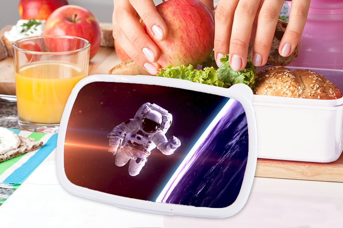für Kinder - Weltraum Erwachsene, Kunststoff, - für - Jungs Brotdose, (2-tlg), Kinder MuchoWow Lunchbox weiß - - Jungen NASA und und Erde Mädchen Kinder, Brotbox