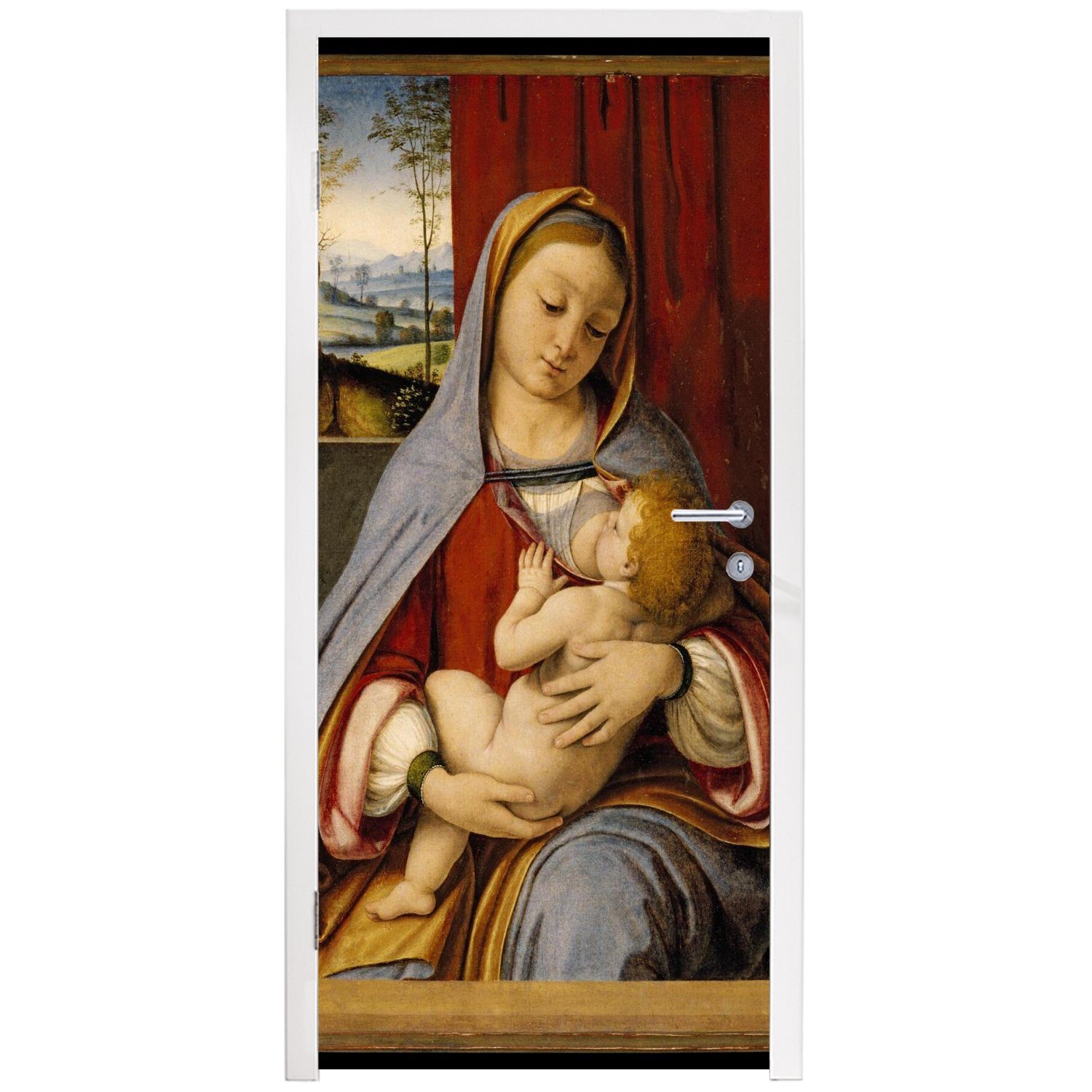 MuchoWow Türtapete Madonna mit Kind Vinci, für Türaufkleber, St), cm bedruckt, 75x205 Leonardo da Tür, Matt, Fototapete (1 