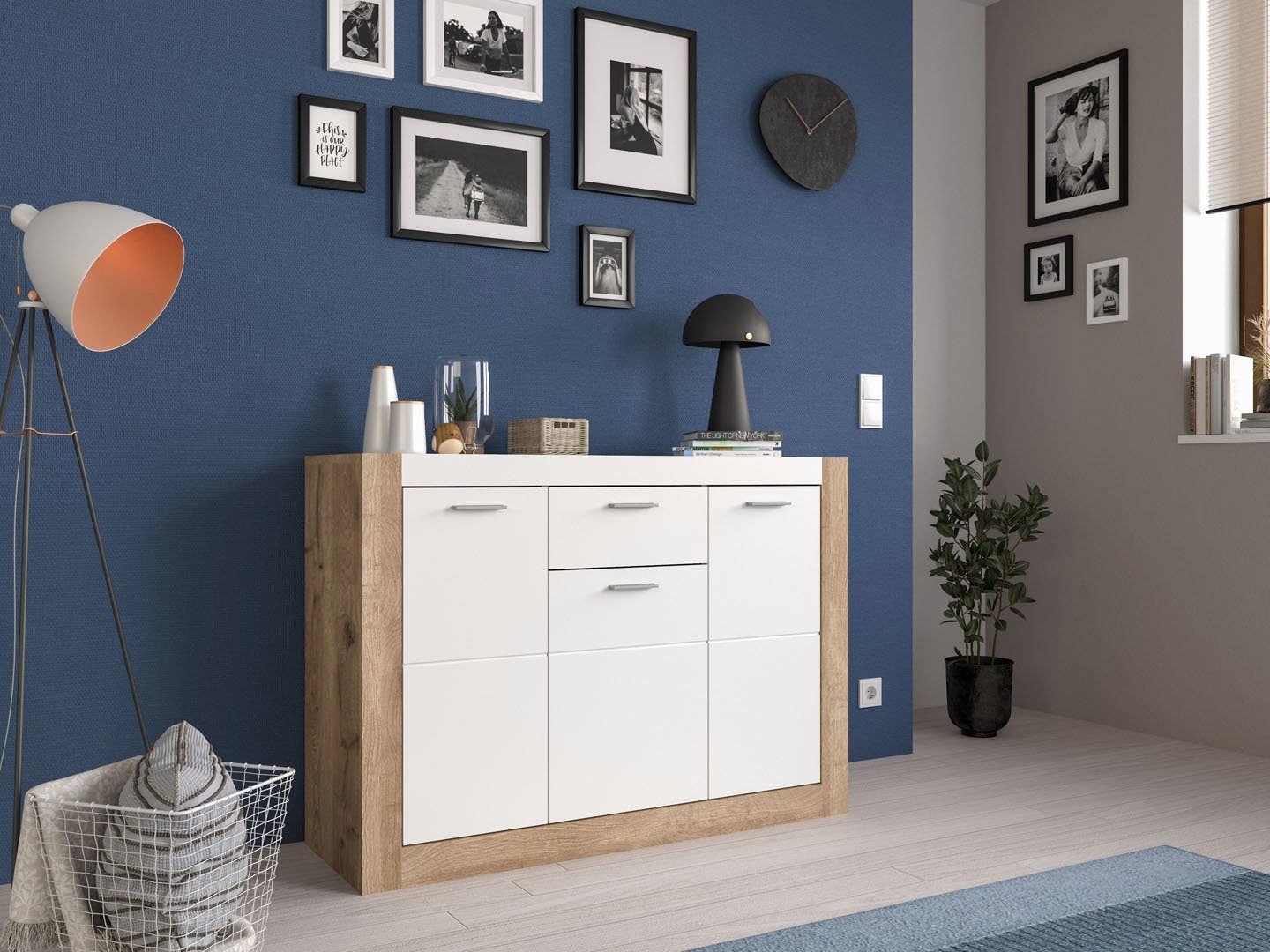 Schublade Parma Sideboard ebuy24 xonox.home dekor. 3 Türen, Sideboard Eiche 1