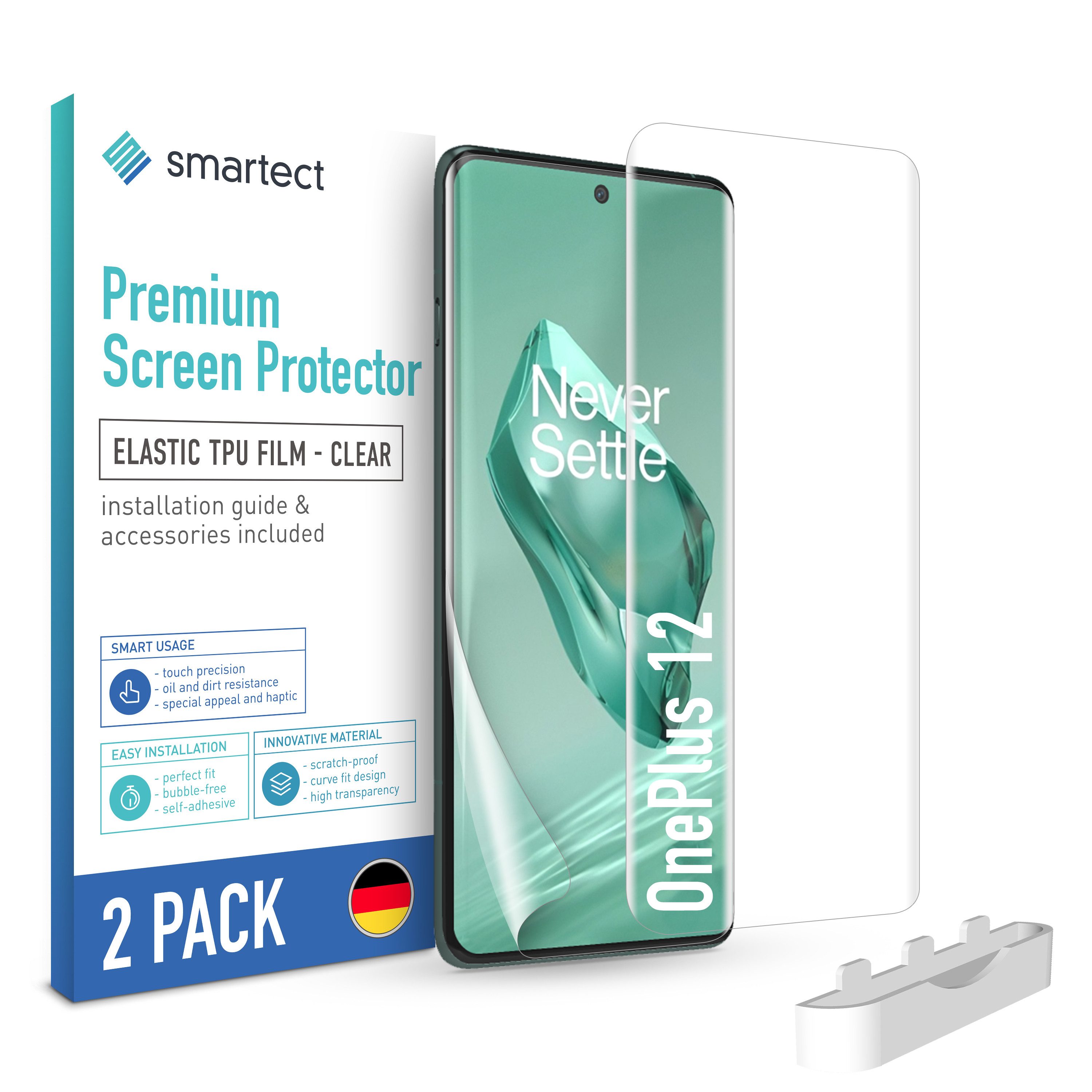 smartect Displayschutzfolie 2X TPU Schutzfolie Klar für OnePlus 12 für OnePlus 12, Set, 2 Stück, Ultra-klar, Kratzfest, Blasenfrei, Oleophob, Fingerabdruck kompatibel