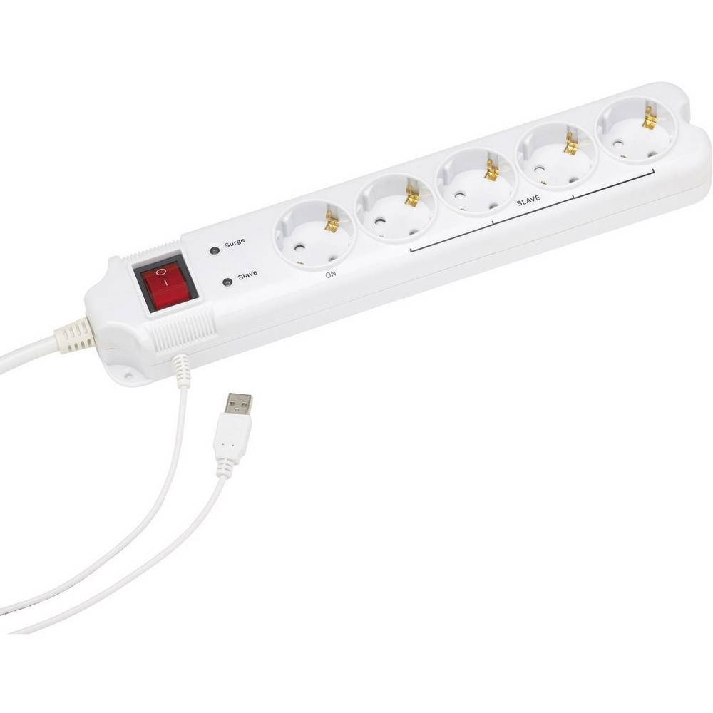 Gembird 5fach Master-Slave Leiste mit USB und Überspannungsschutz 201010013 Steckdosenleiste, Überspannungsschutz, Master/Slave-Funktion, mit Schalter, erhöhter Ber