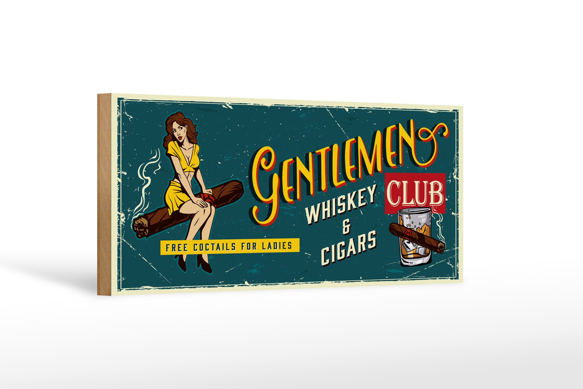 Holzbild Spruch 27x10 cm Gentlemen whiskey and cigars club
